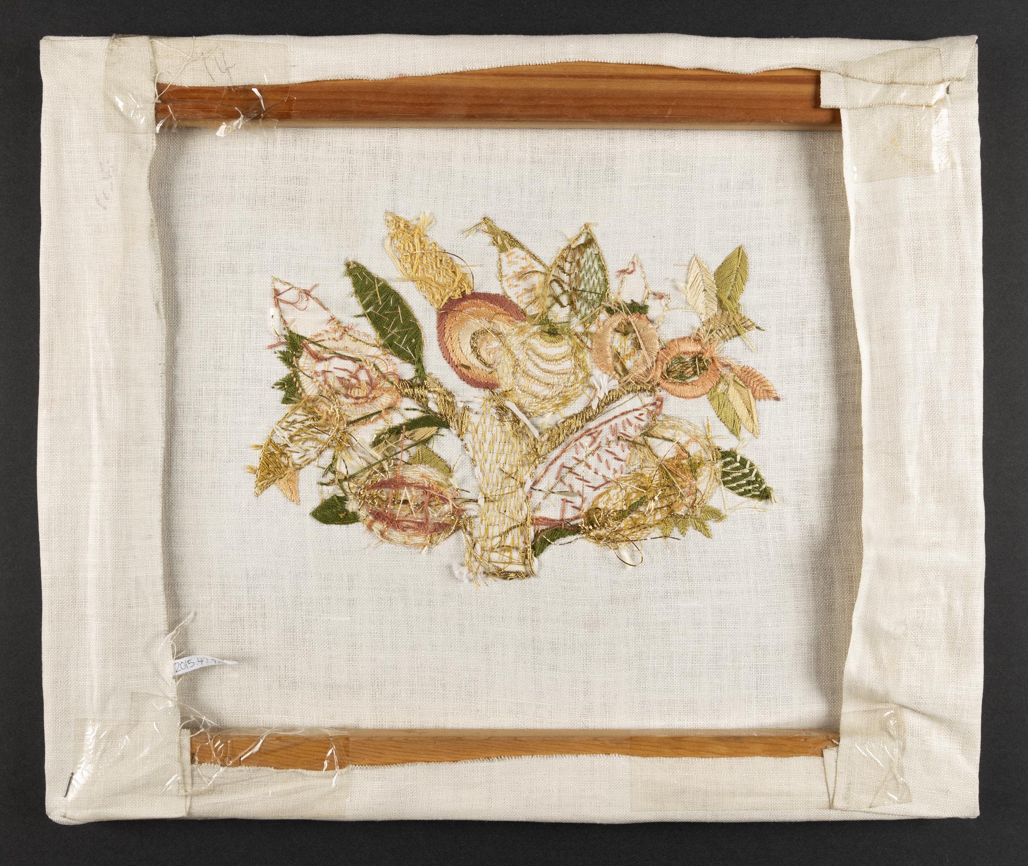 2015.0047.009 A Needlework picture, B Stretcher, view 2, reverse