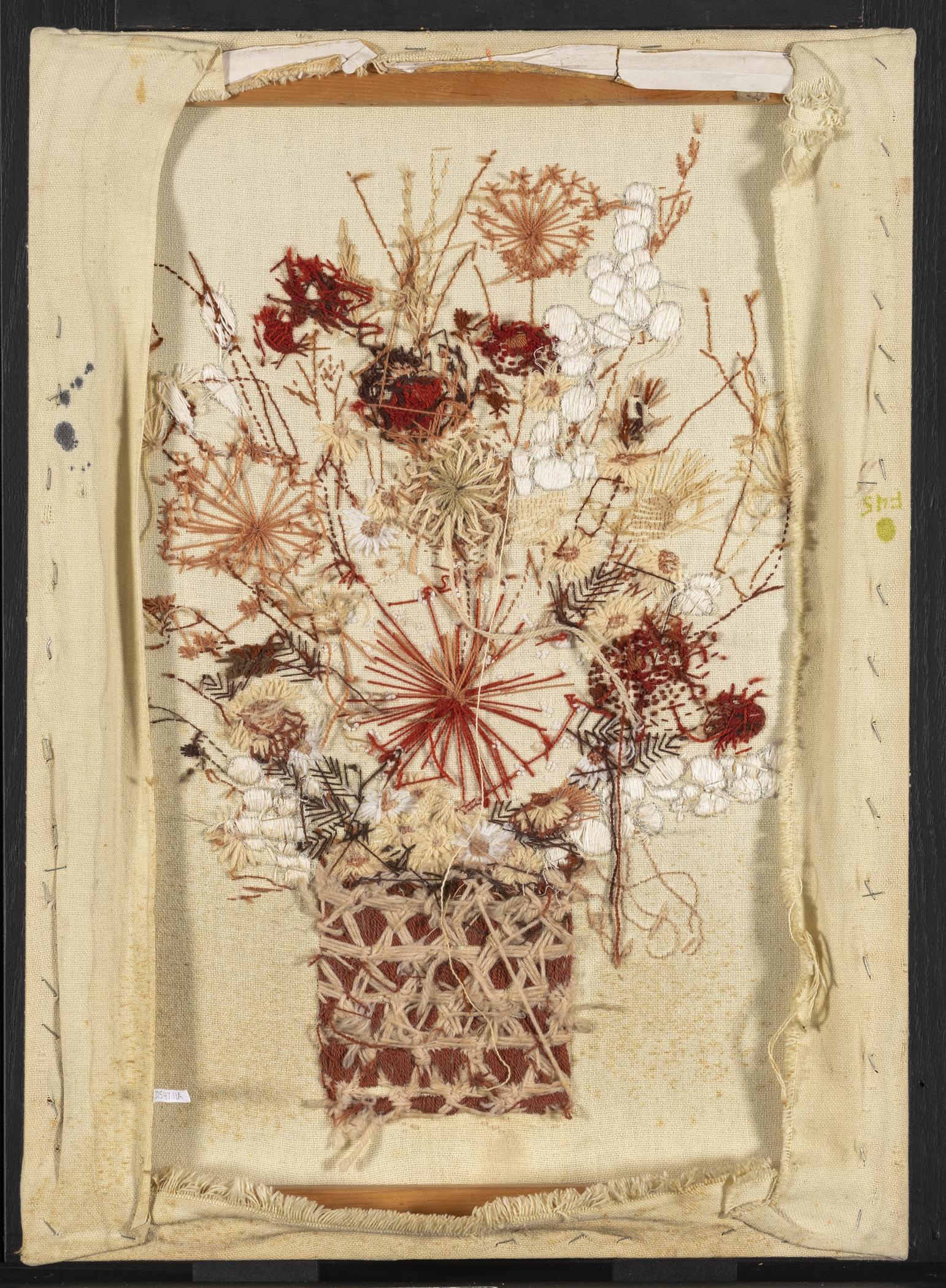2015.0047.011 A Needlework picture, B Stretcher, view 2, reverse