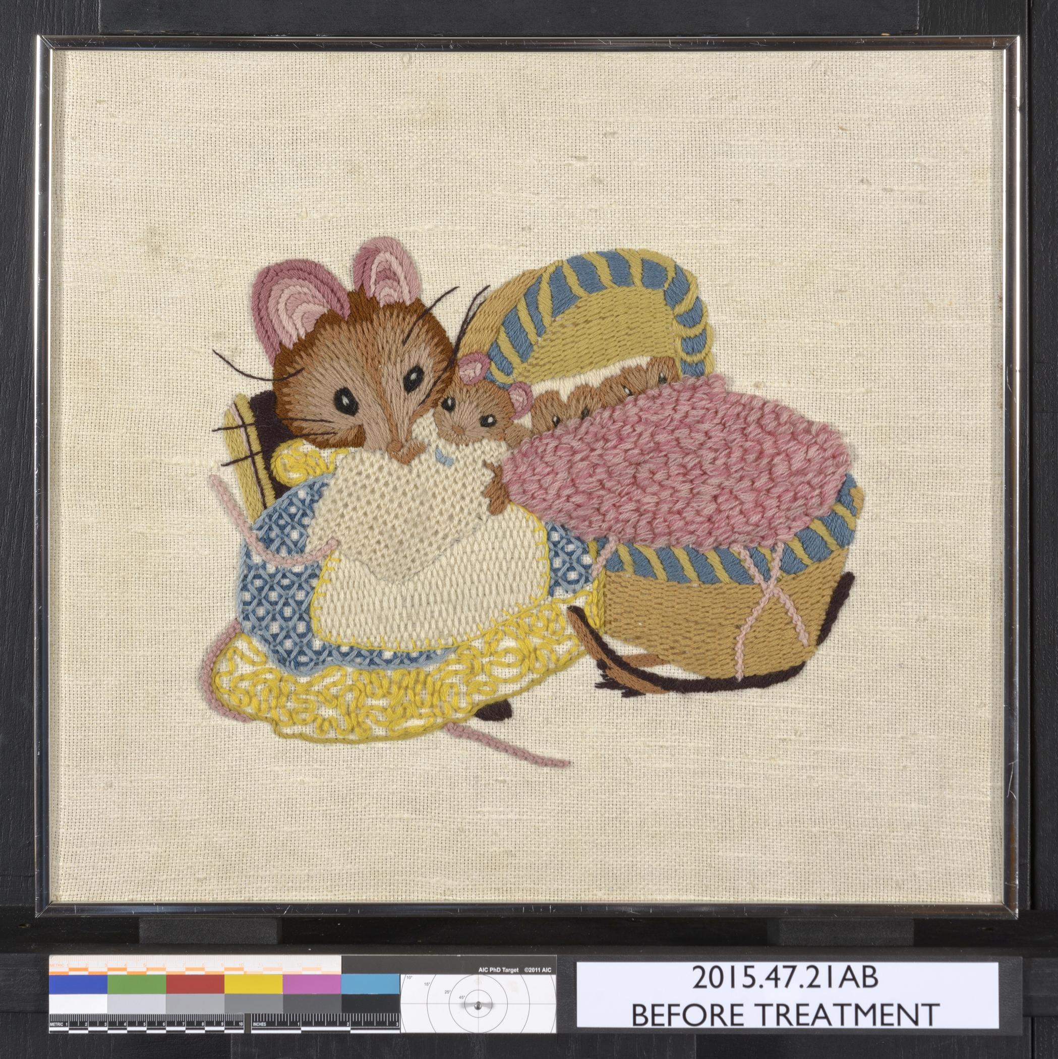 2015.0047.021 A Needlework picture, B Frame, view 1, before conservation treatment