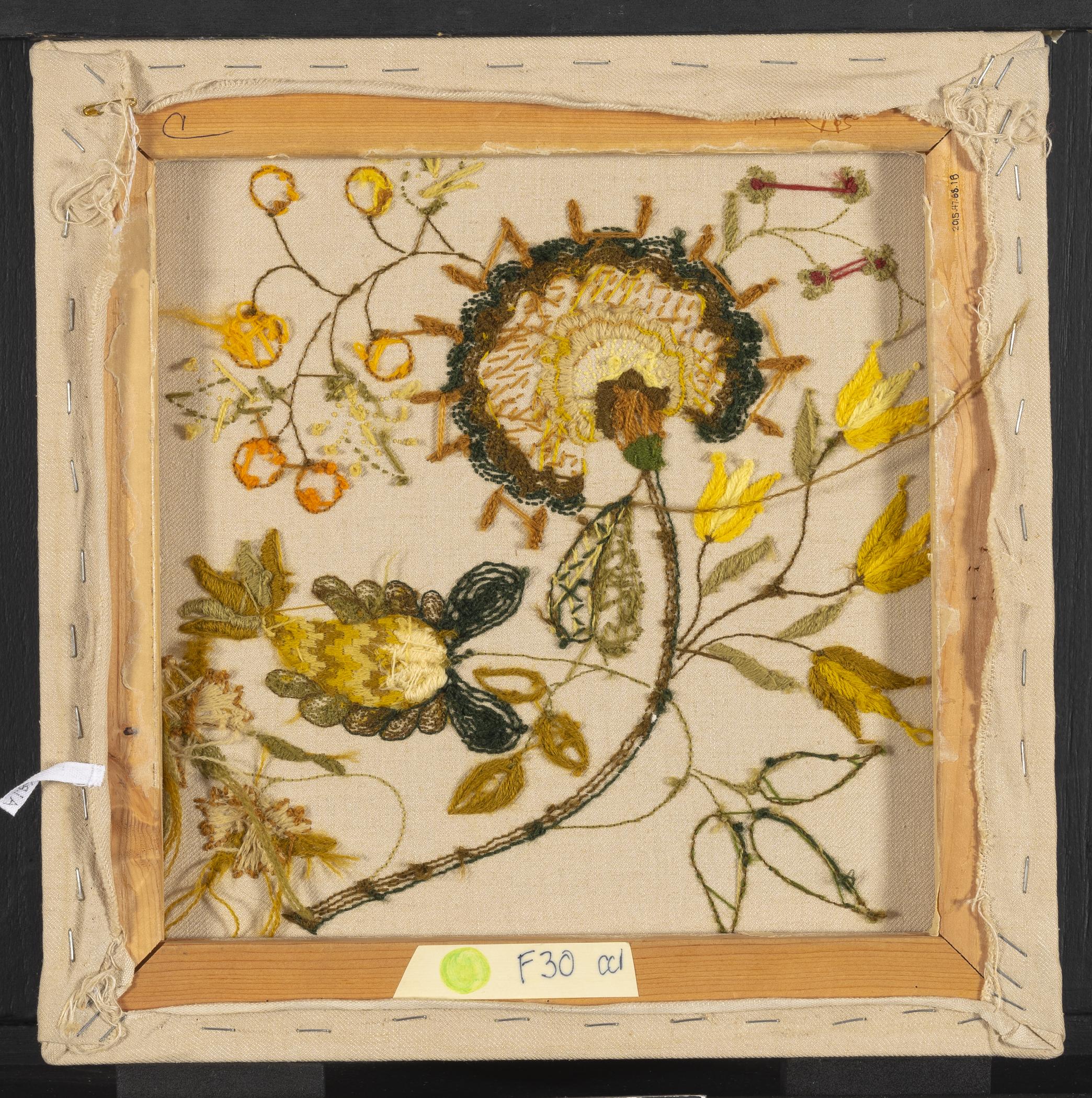 2015.0047.068.001 A Needlework picture, B Stretcher, view 2, reverse
