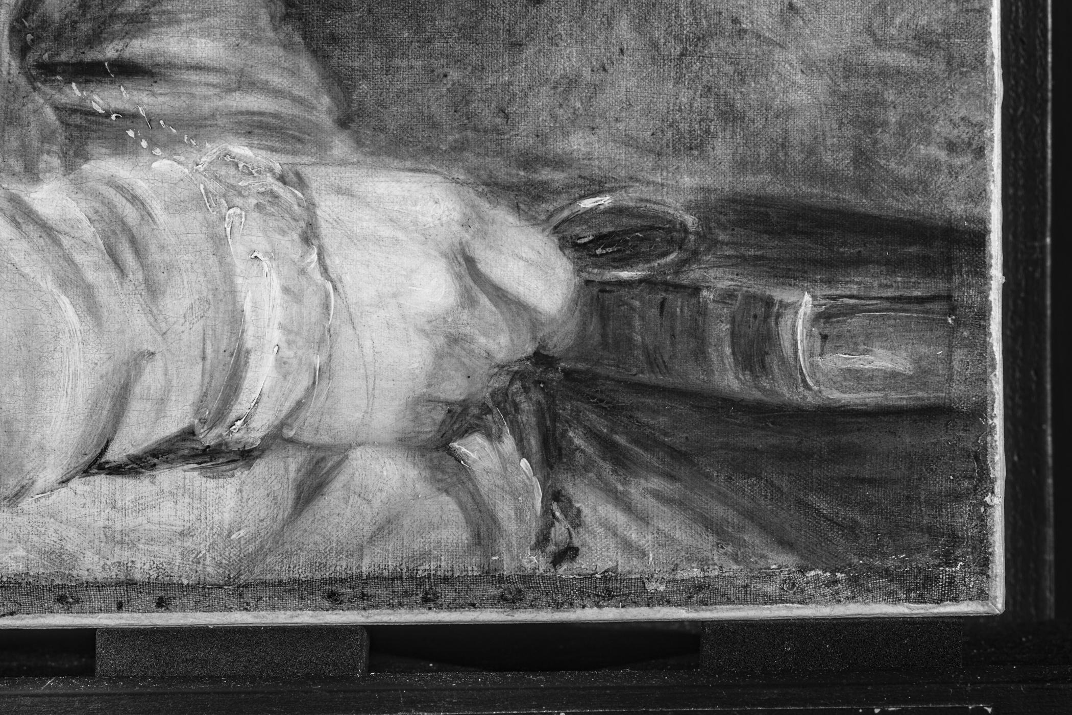 1960.0257 A Painting, detail 2, infrared reflectography, before conservation treatment