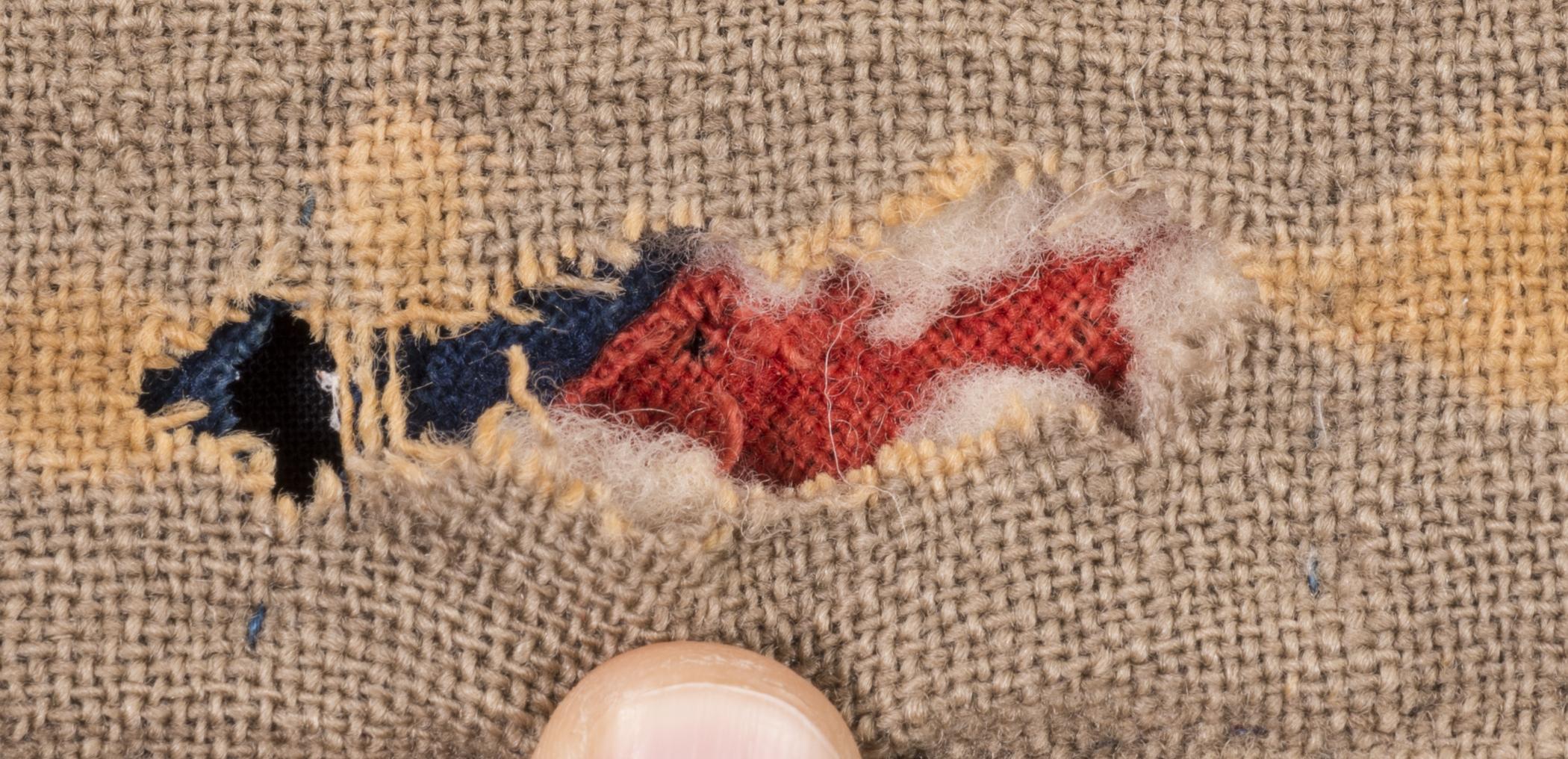 2016.0017 Quilt, detail 9, before conservation treatment