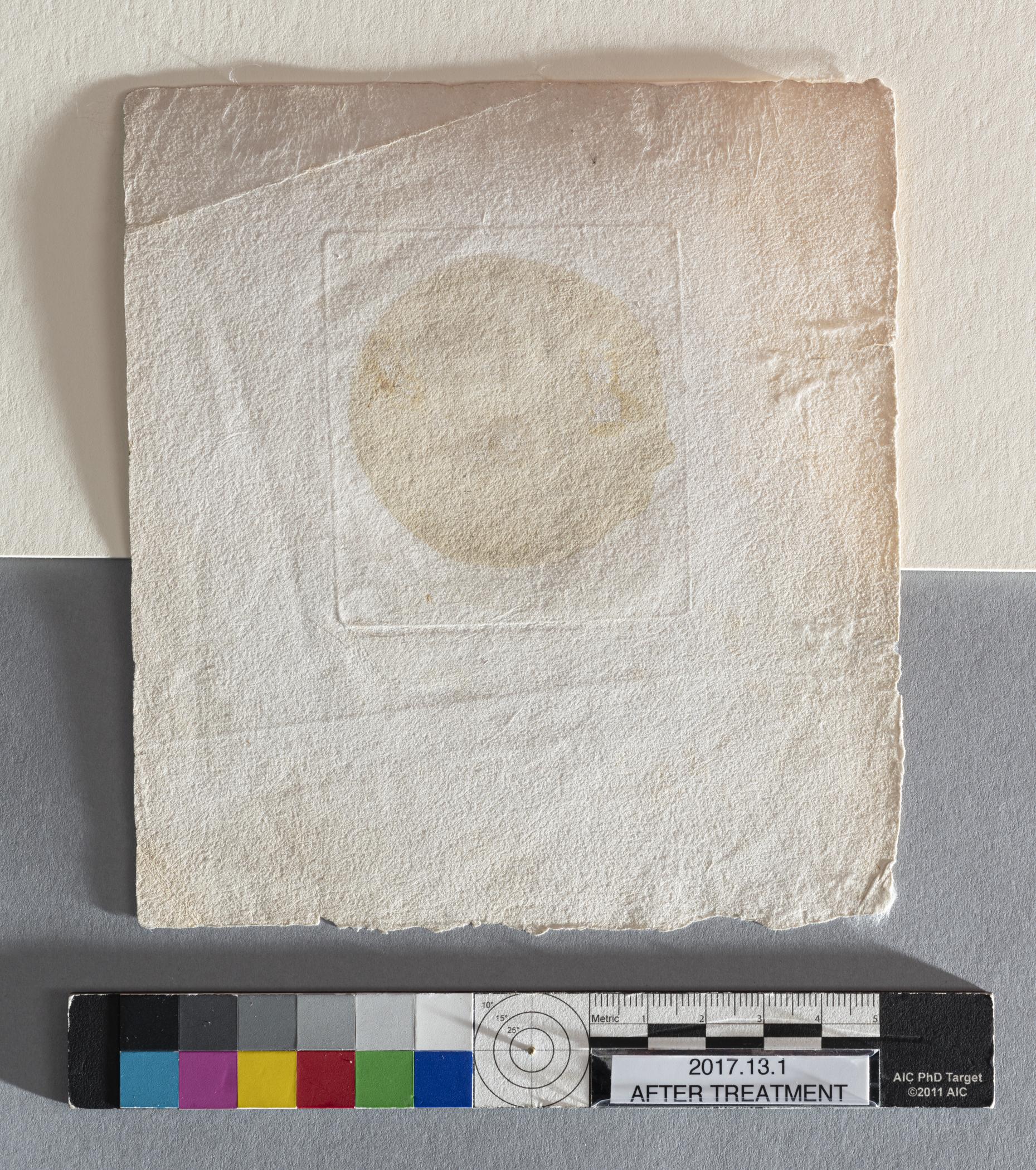 2017.0013.001 Print, view 2, reverse, after conservation treatment, raking light