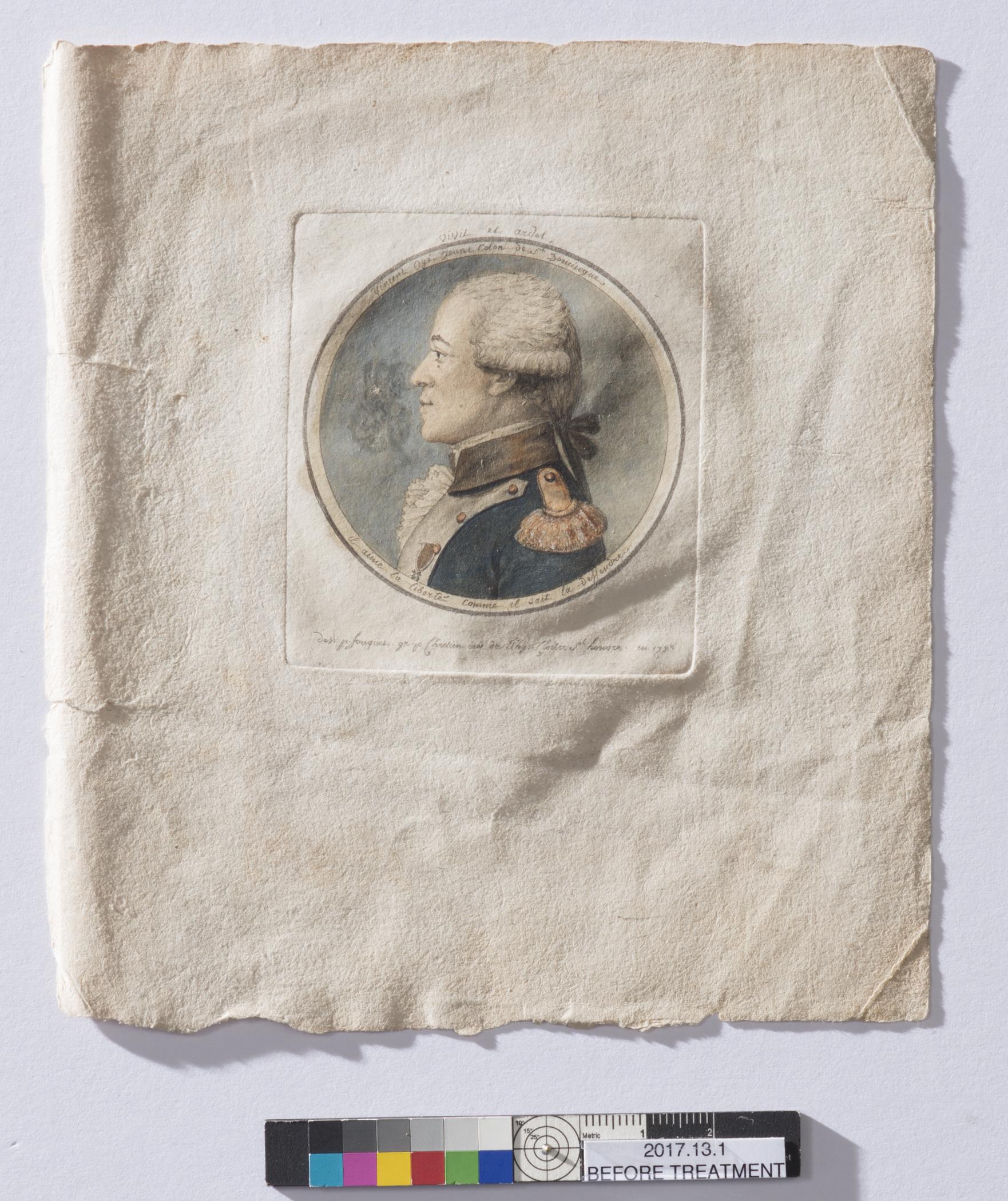 2017.0013.001 Print, view 1, before conservation treatment, raking light