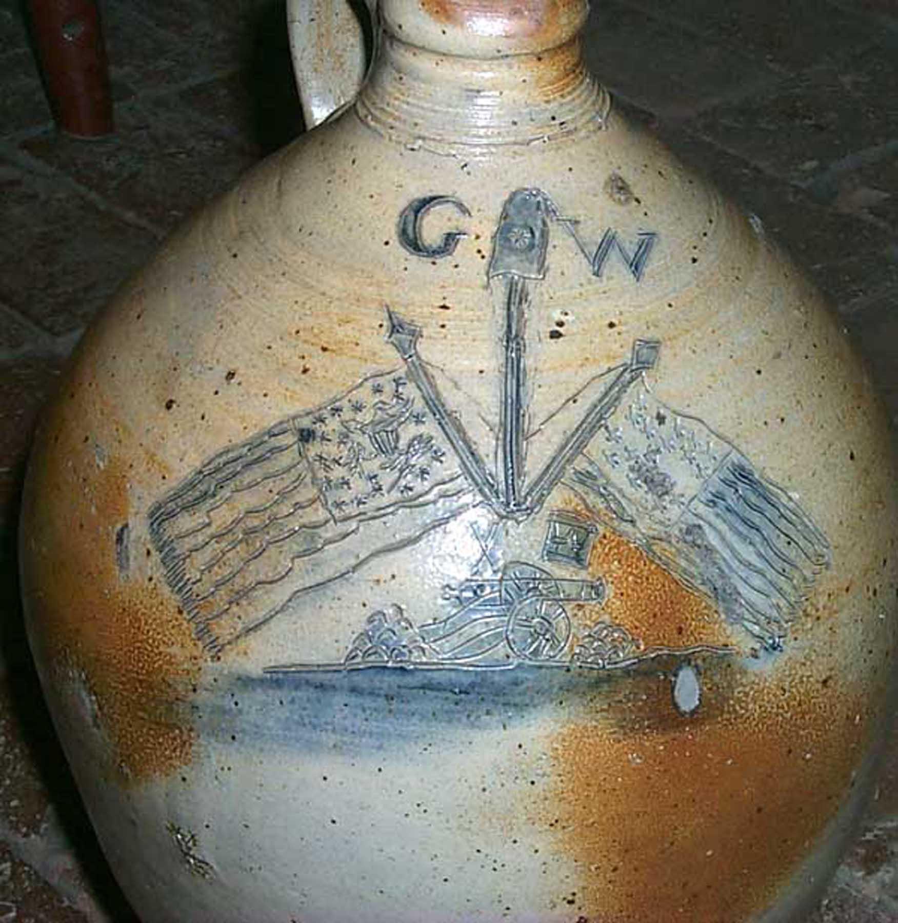 1959.1804 Salt-glazed stoneware bottle or jug (detail)