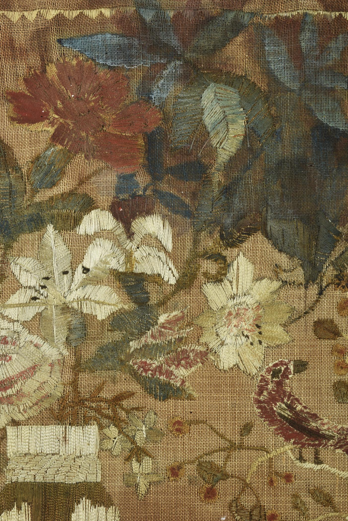 2018.0029 A Needlework picture, B Glass mat, C Backboard, D Frame, detail 3