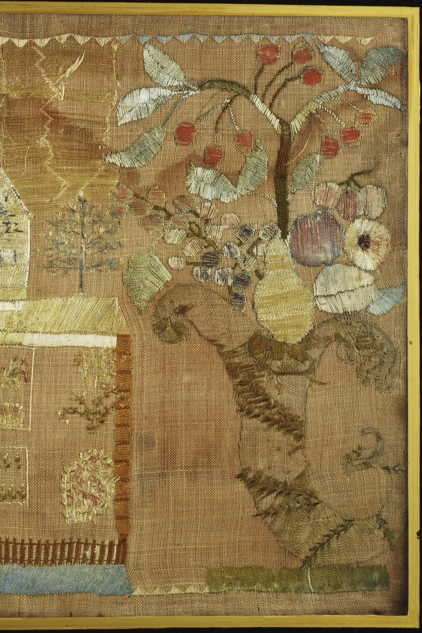 2018.0029 A Needlework picture, B Glass mat, C Backboard, D Frame, detail 6