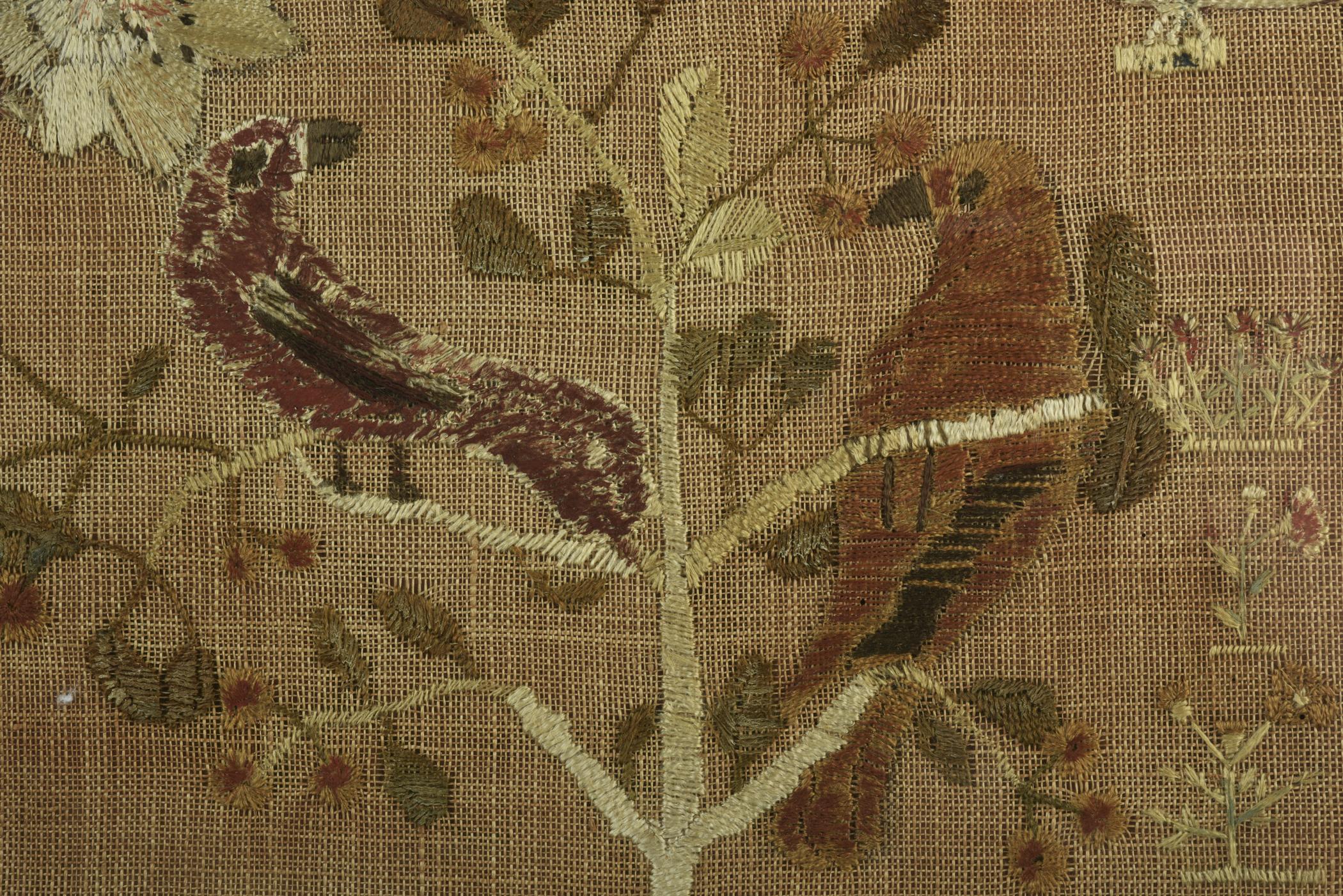 2018.0029 A Needlework picture, B Glass mat, C Backboard, D Frame, detail 4