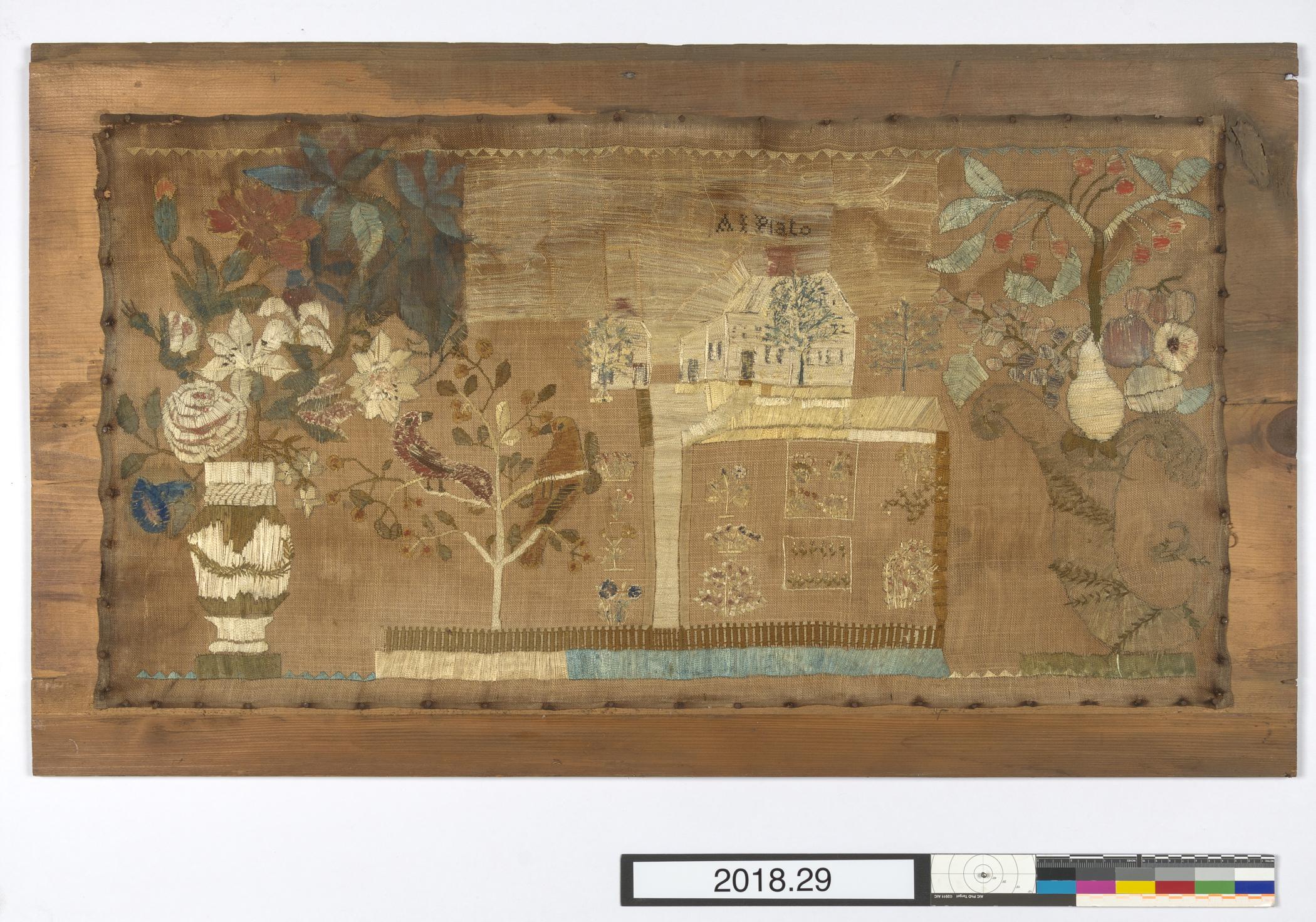 2018.0029 A Needlework picture, C Backboard, view 1