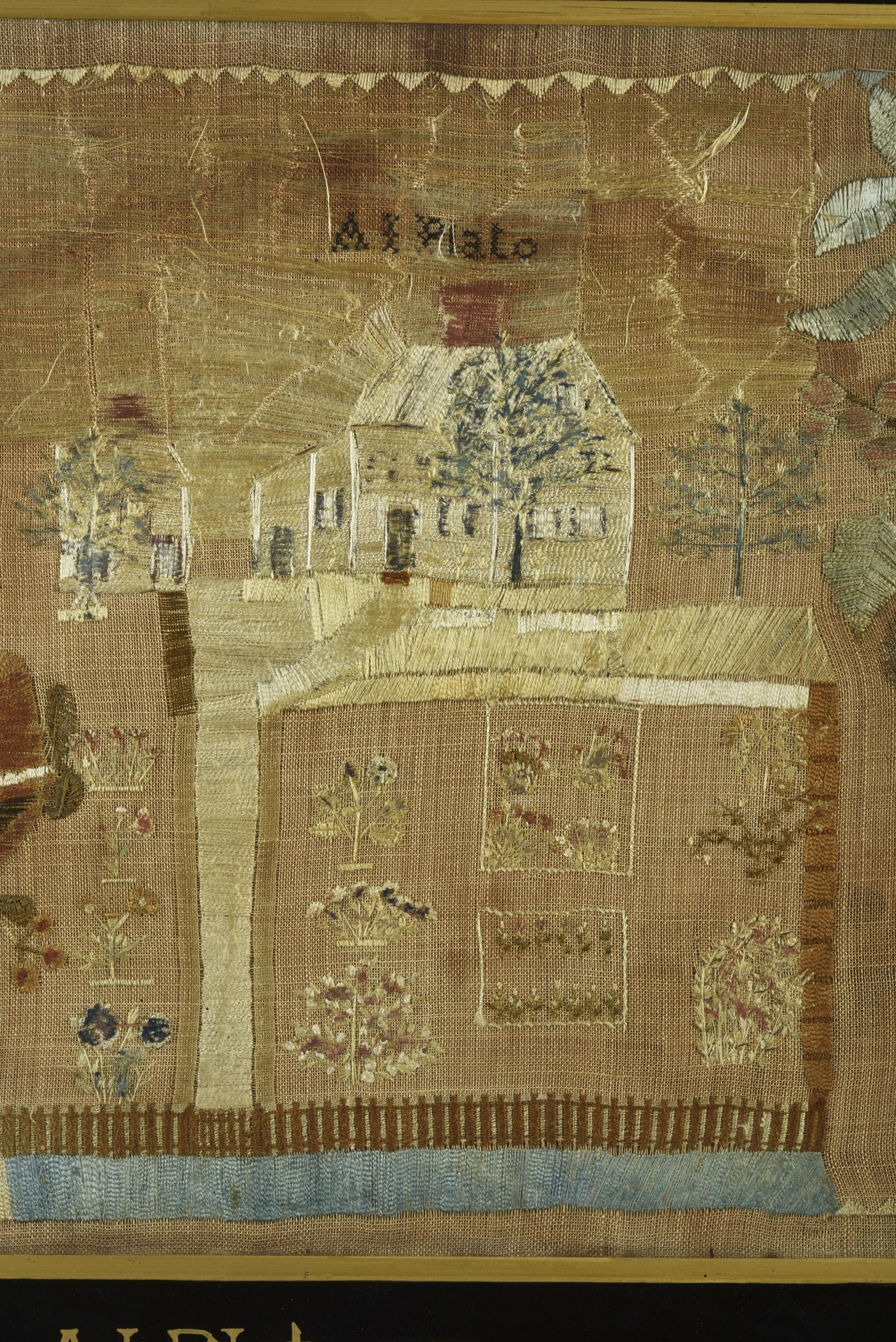 2018.0029 A Needlework picture, B Glass mat, C Backboard, D Frame, detail 5