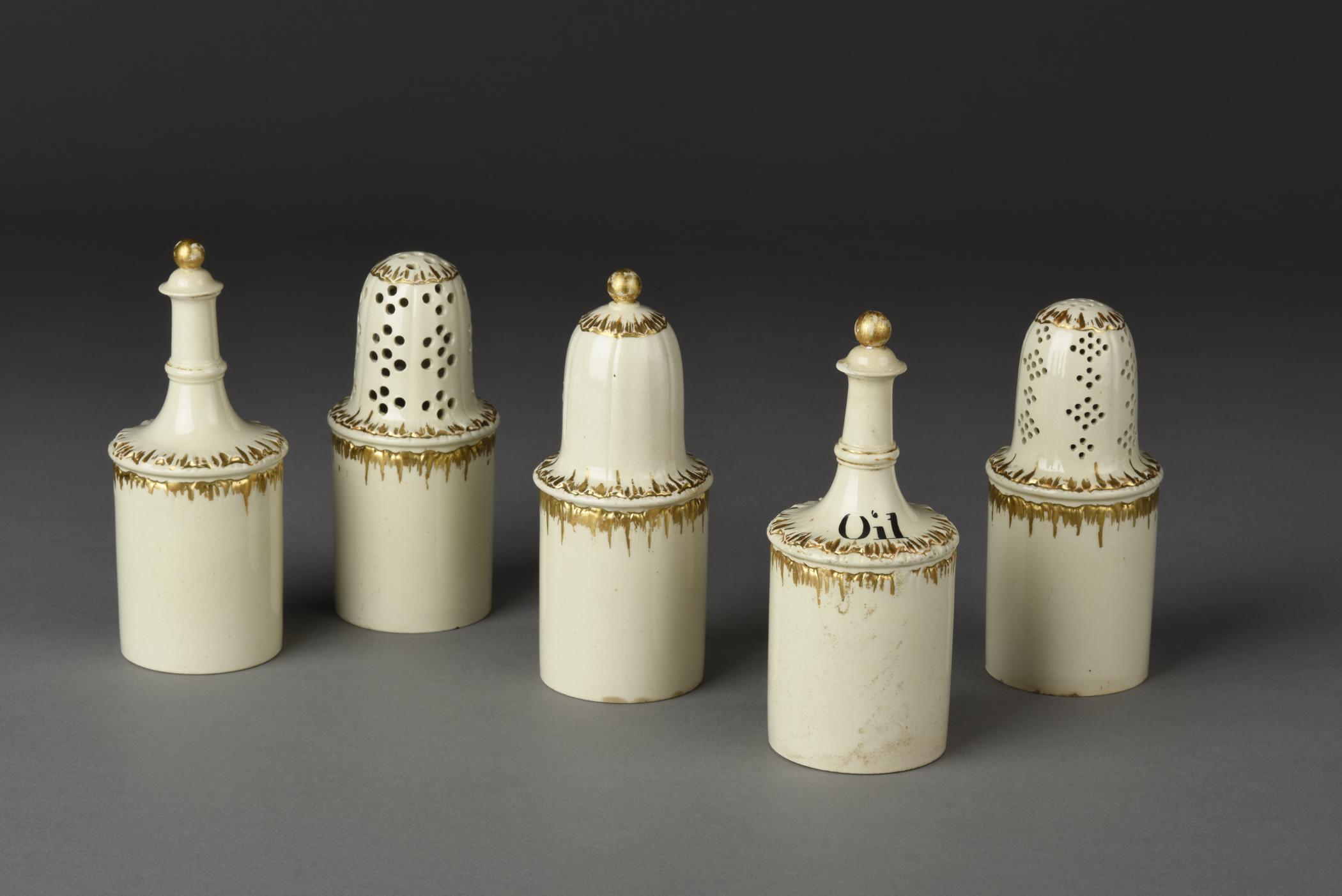 2019.0009 B, C, D, E, I, J Bottle and lid, F, G, H Caster, view 1