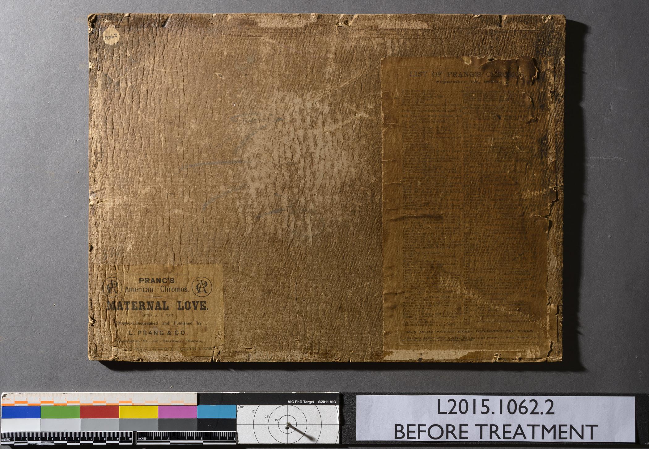 2016.0026.002 C Backboard, view 2, reverse, raking light, before conservation treatment