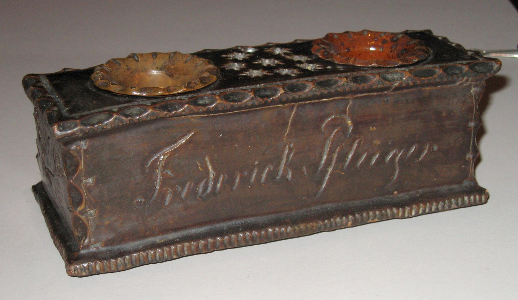 1959.2164 A-C Redware inkwell (inscription)