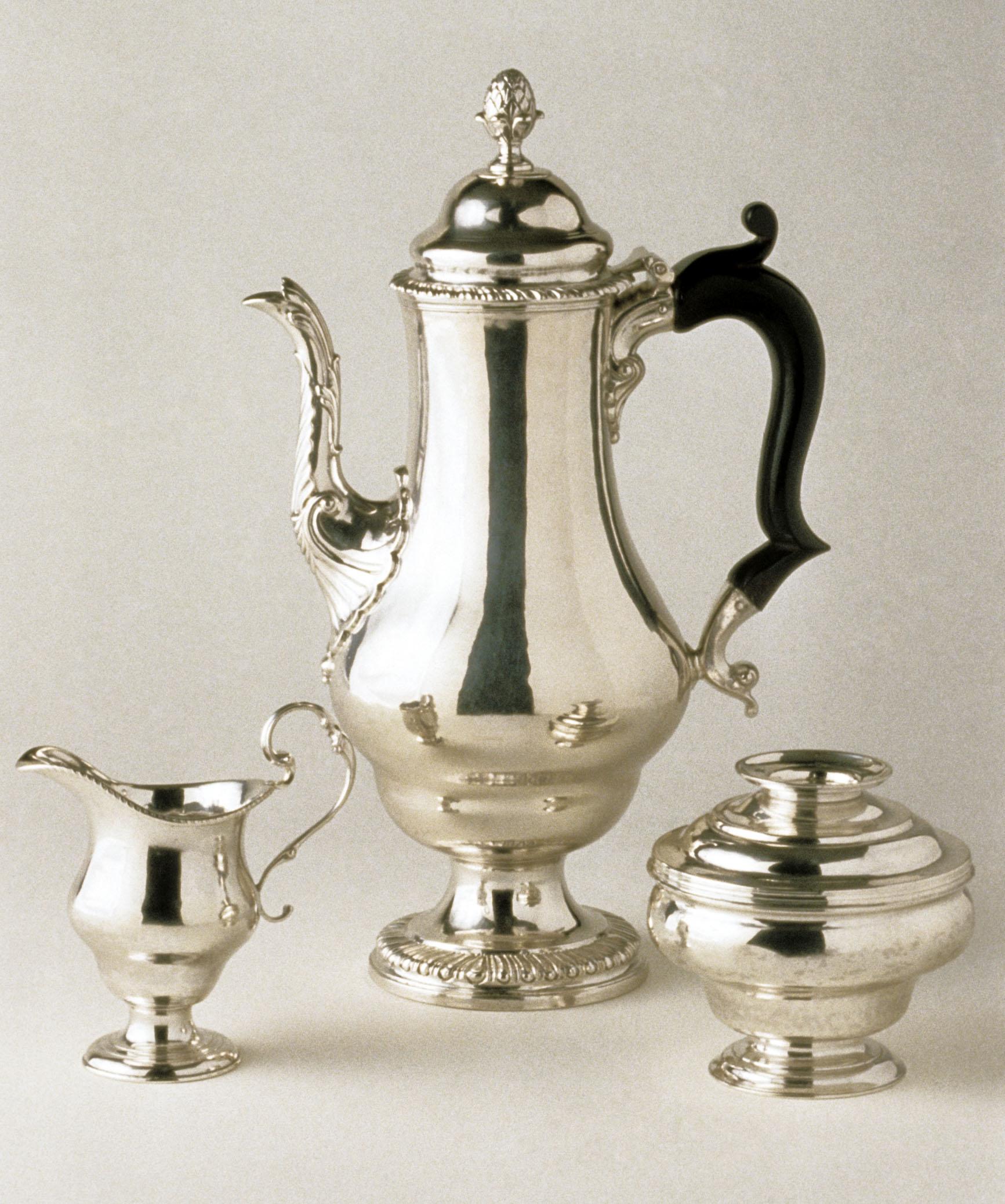 1959.2304, 1959.2305, 1959.2306 A, B Cream Pot, Coffee Pot, Sugar Bowl