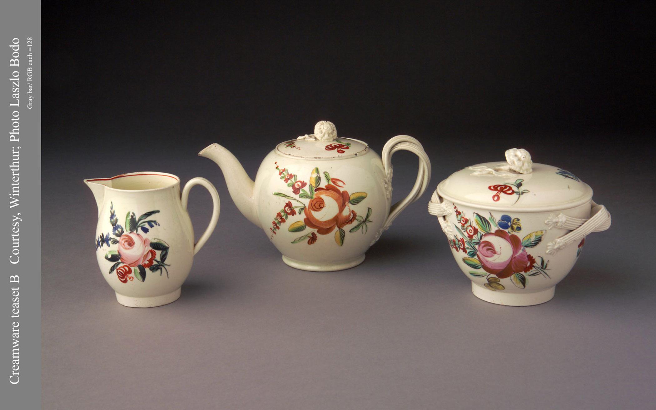 1959.2481, 1959.2478 A, B, 1959.2480 A, B Creamware teaset