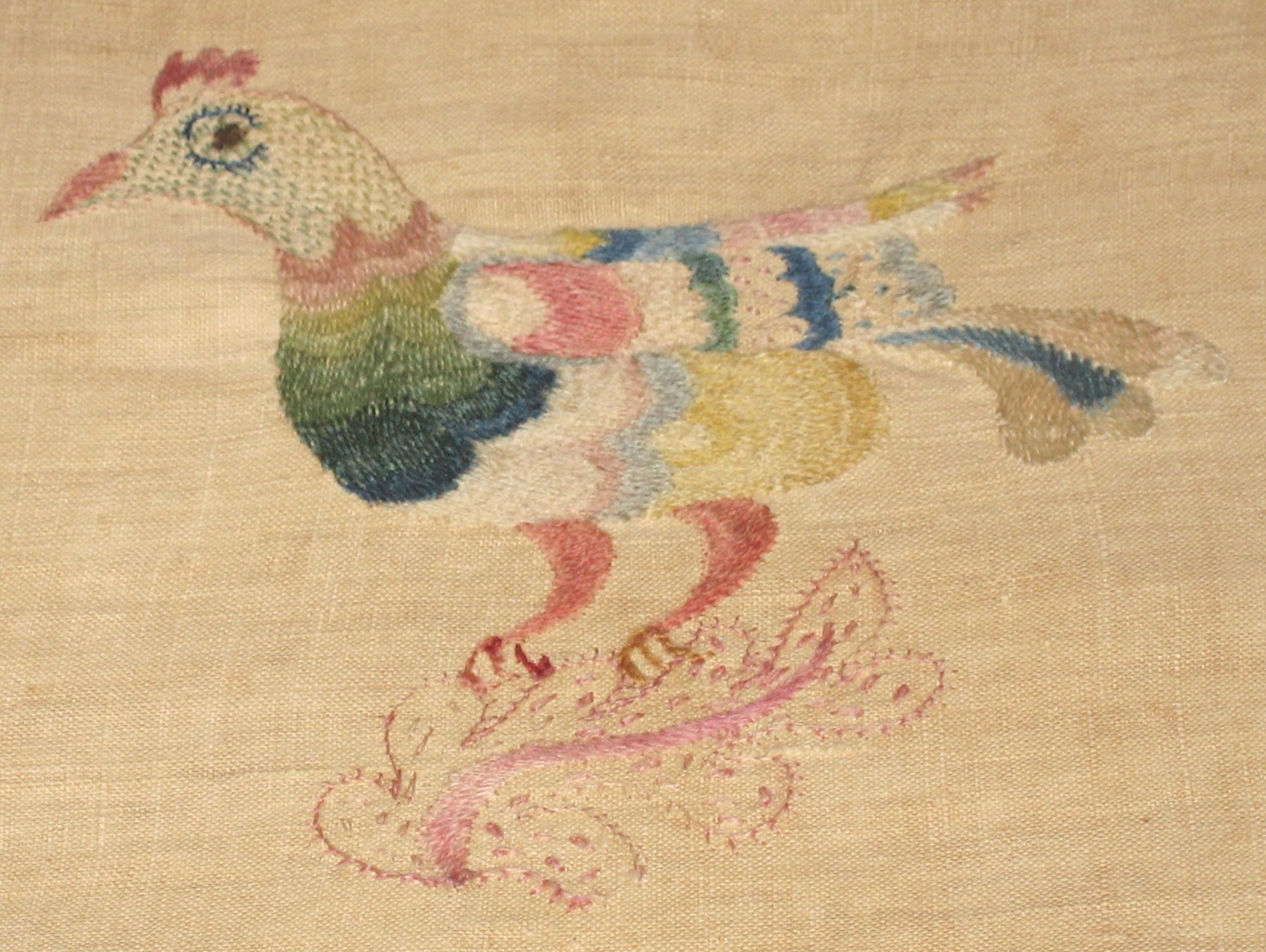 1954.0014.001 bedcover crewelwork bird