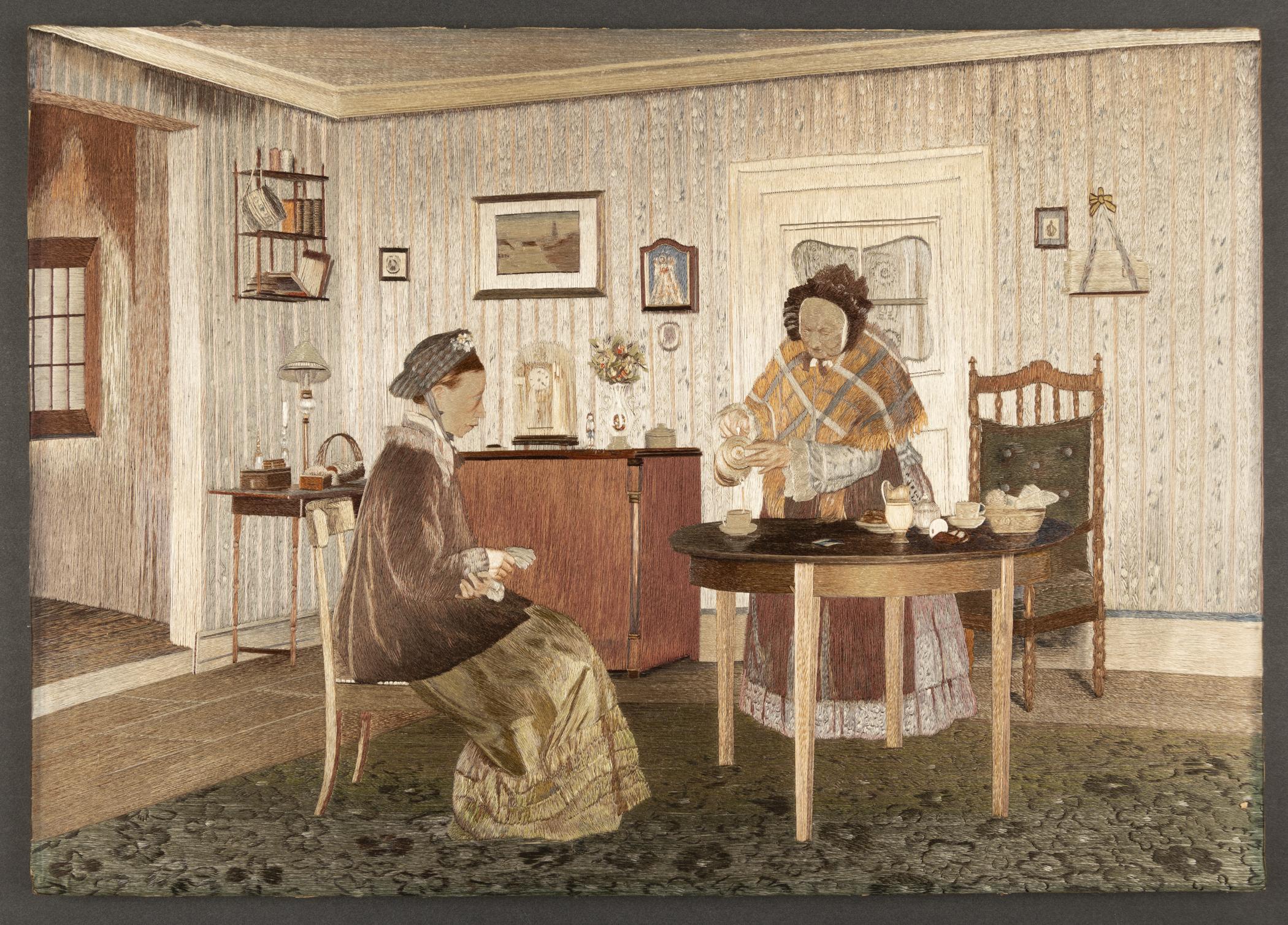 2021.0004 A Needlework picture, B Stretcher, view 1