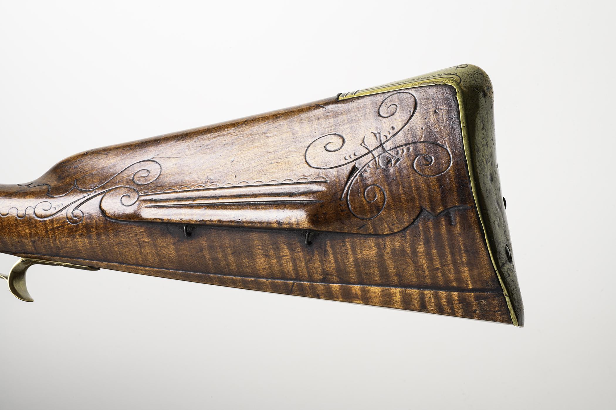 2019.0042.001 Rifle, Flintlock rifle, stock, detail 6