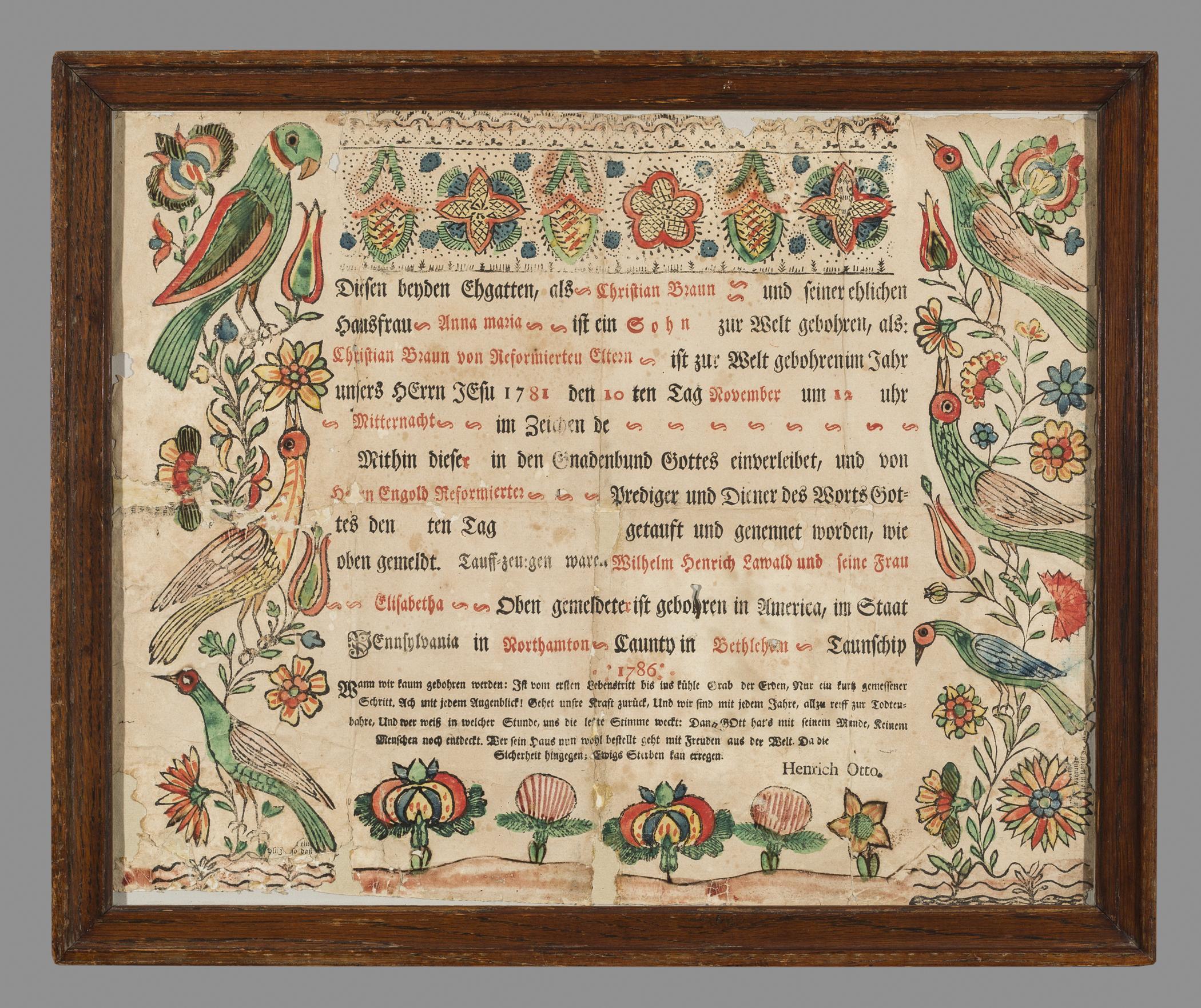 1954.0018 A Fraktur, B Frame, view 1