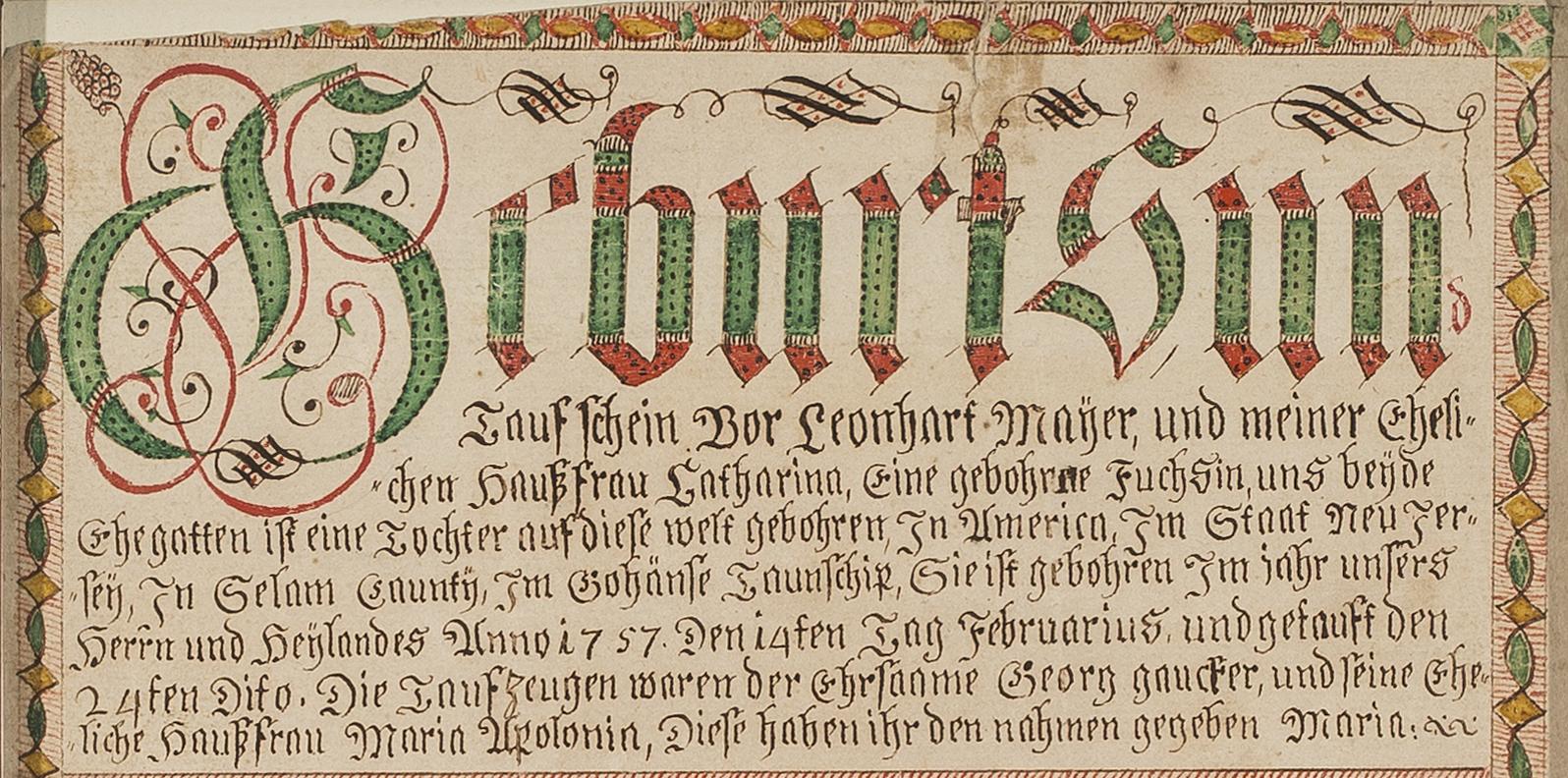 1954.0023.001 A Fraktur, detail 1