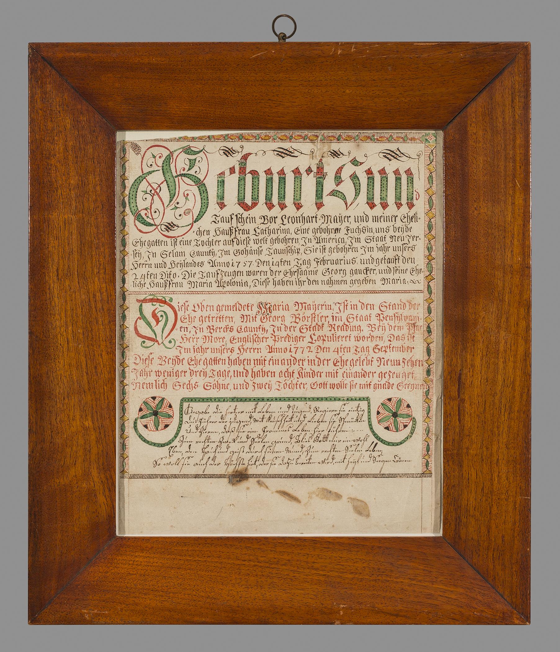 1954.0023.001 A Fraktur, B Frame, view 1
