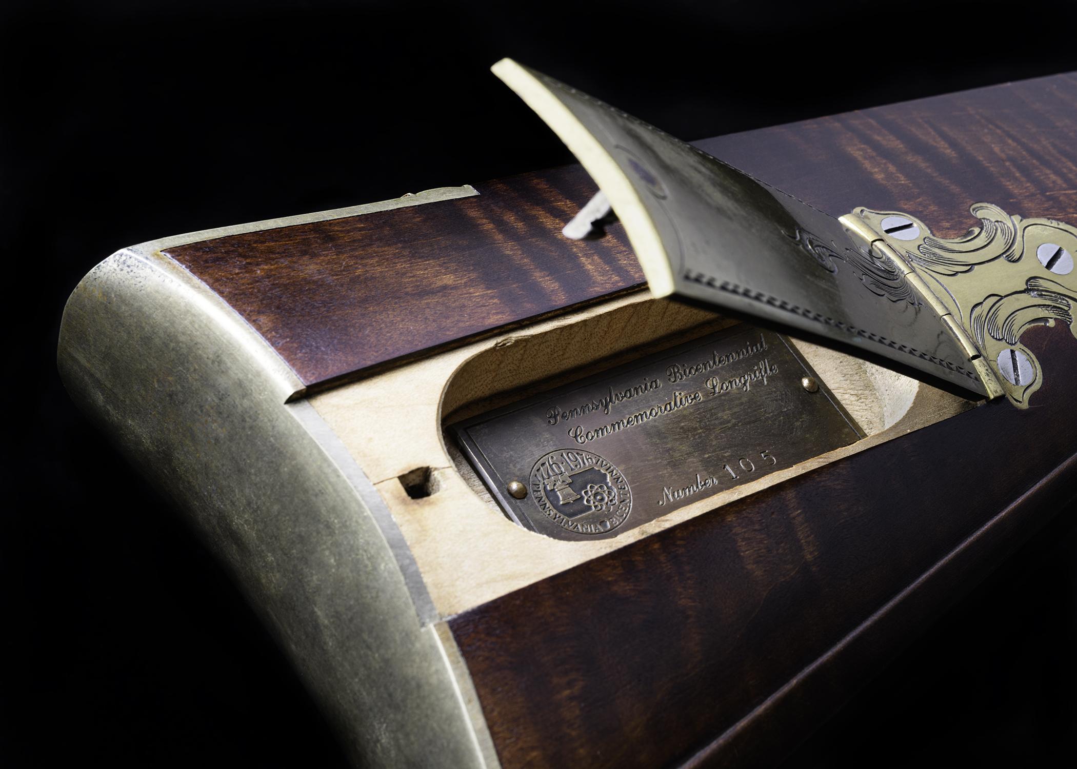 2022.0026 A, B Rifle, Flintlock rifle, Pennsylvania Bicentennial Commemorative Longrifle, overall, detail 9