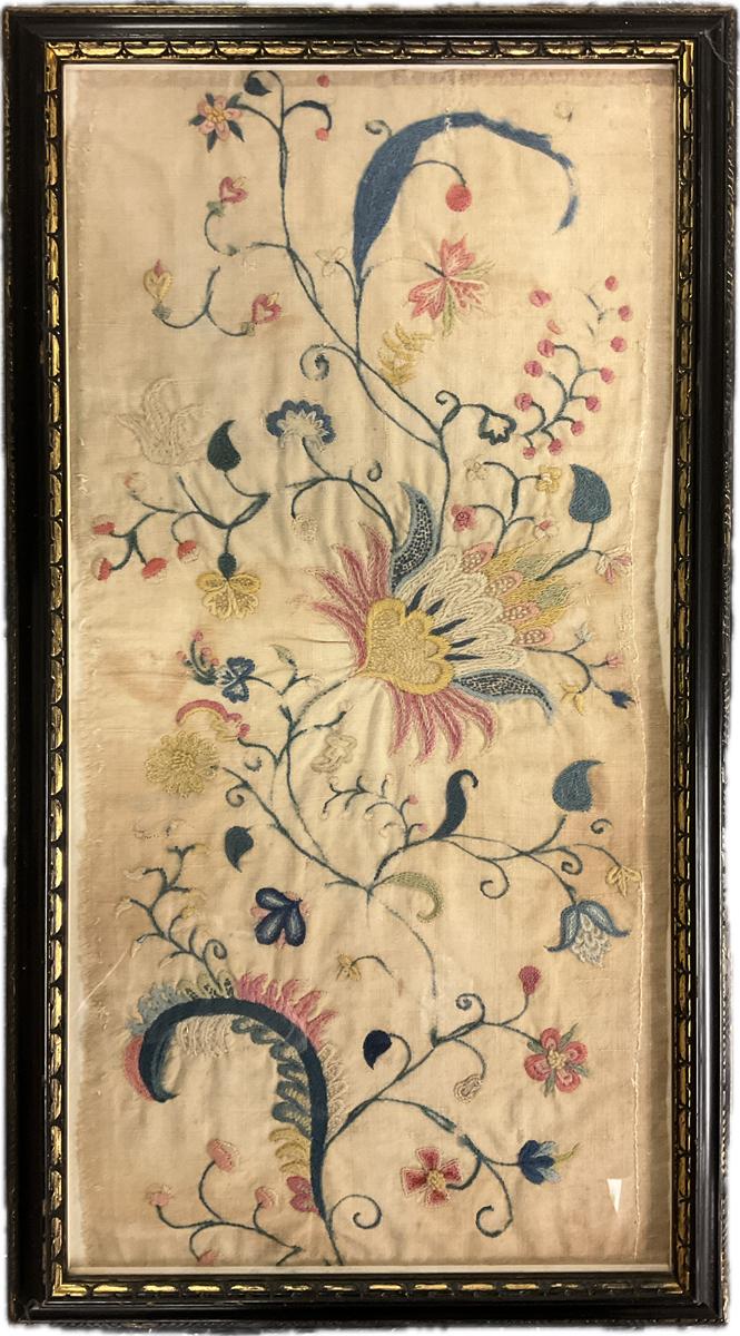 2024.0014.010 A, B Textile fragment, embroidered, Crewelwork fragmentReg Image, overall