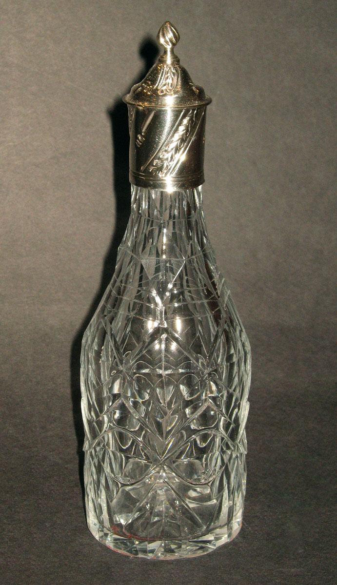 1959.3370 A, B Glass cruet bottle and silverplated cap