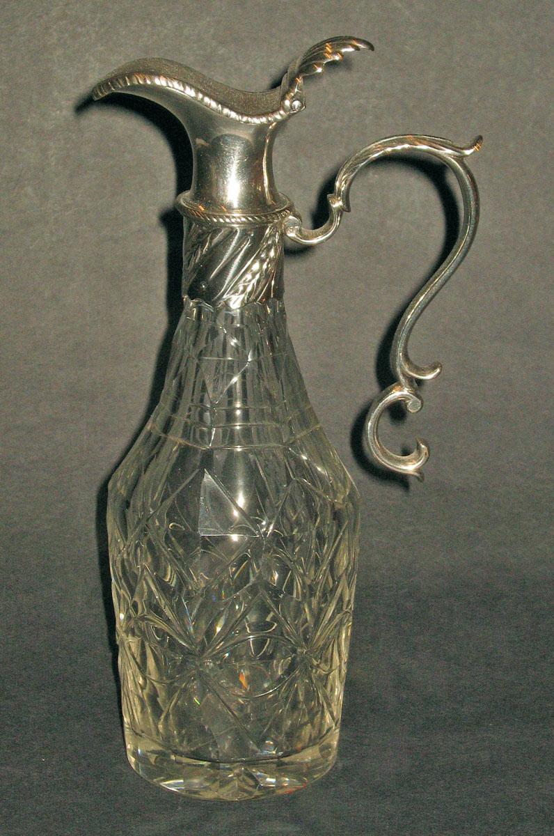 1959.3371 A, B Glass cruet bottle with silverplate on copper mounting