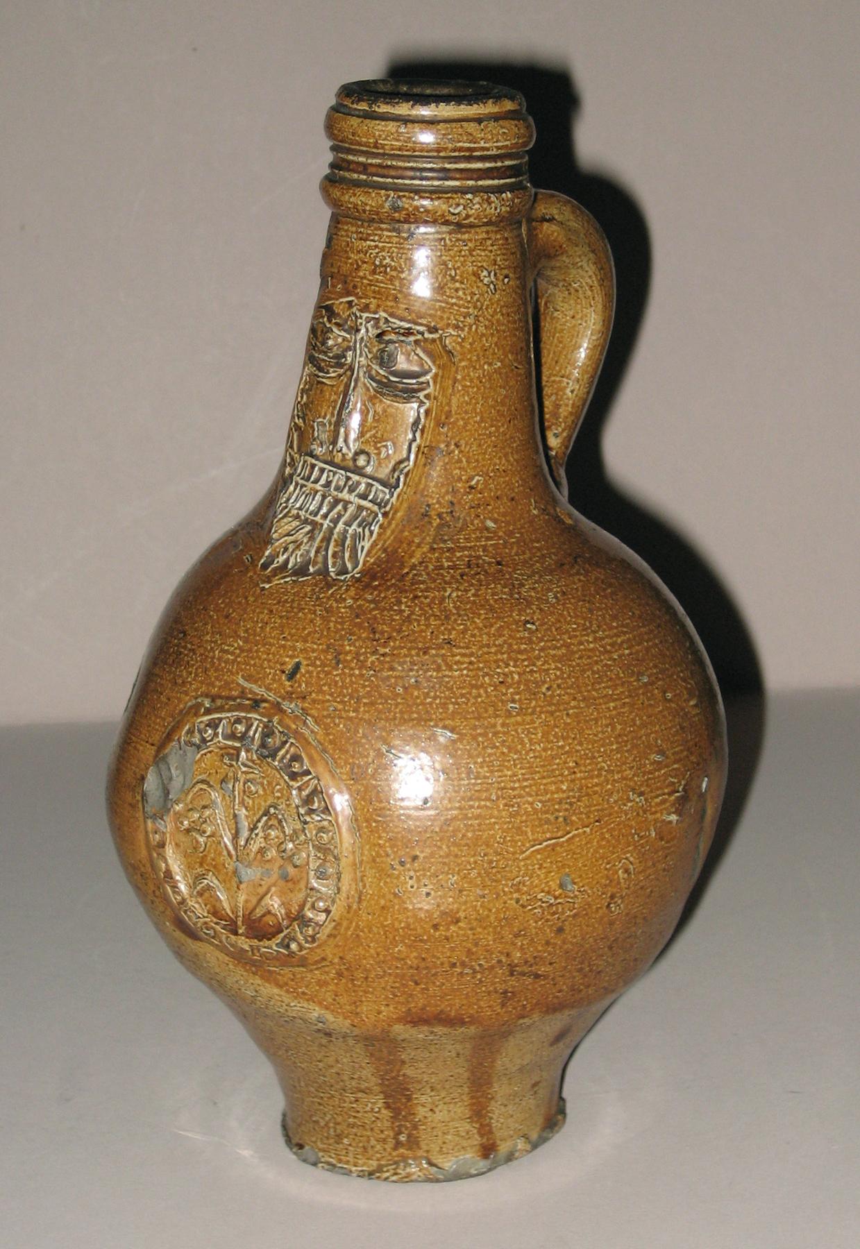1960.0244 Stoneware bellarmine jug or bottle
