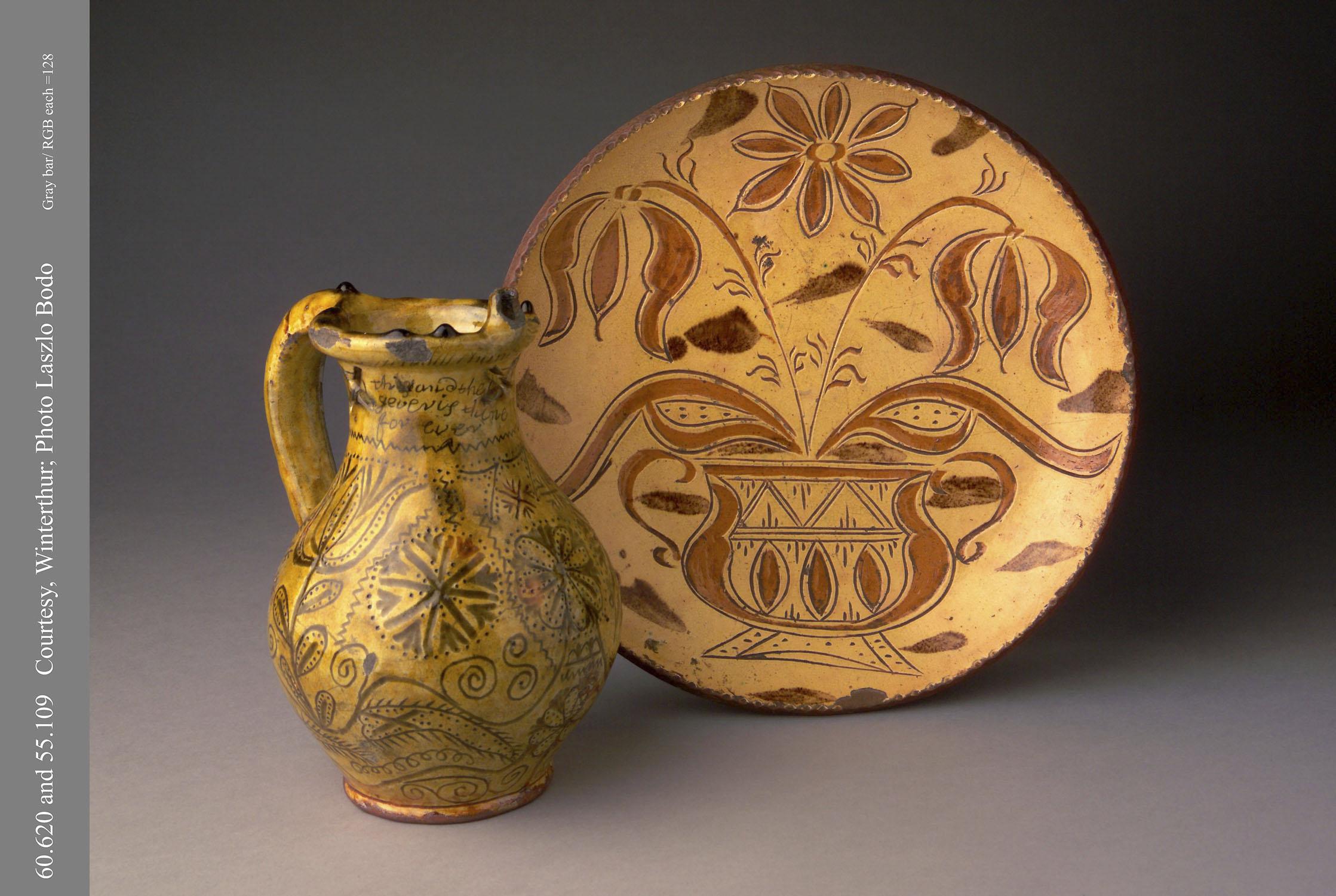 1960.0620 Jug; 1955.0109.001 Plate