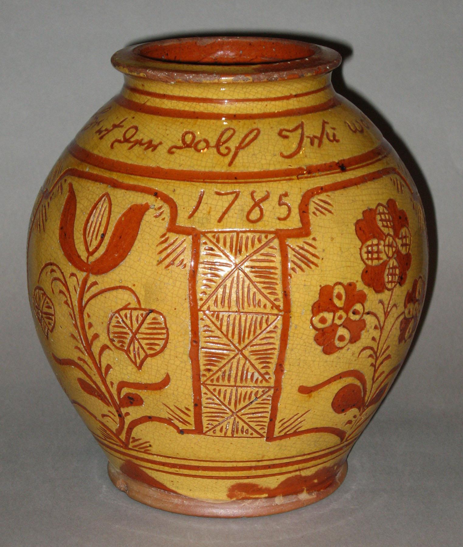 1960.0666 PA sgraffito 1785 slipware jar