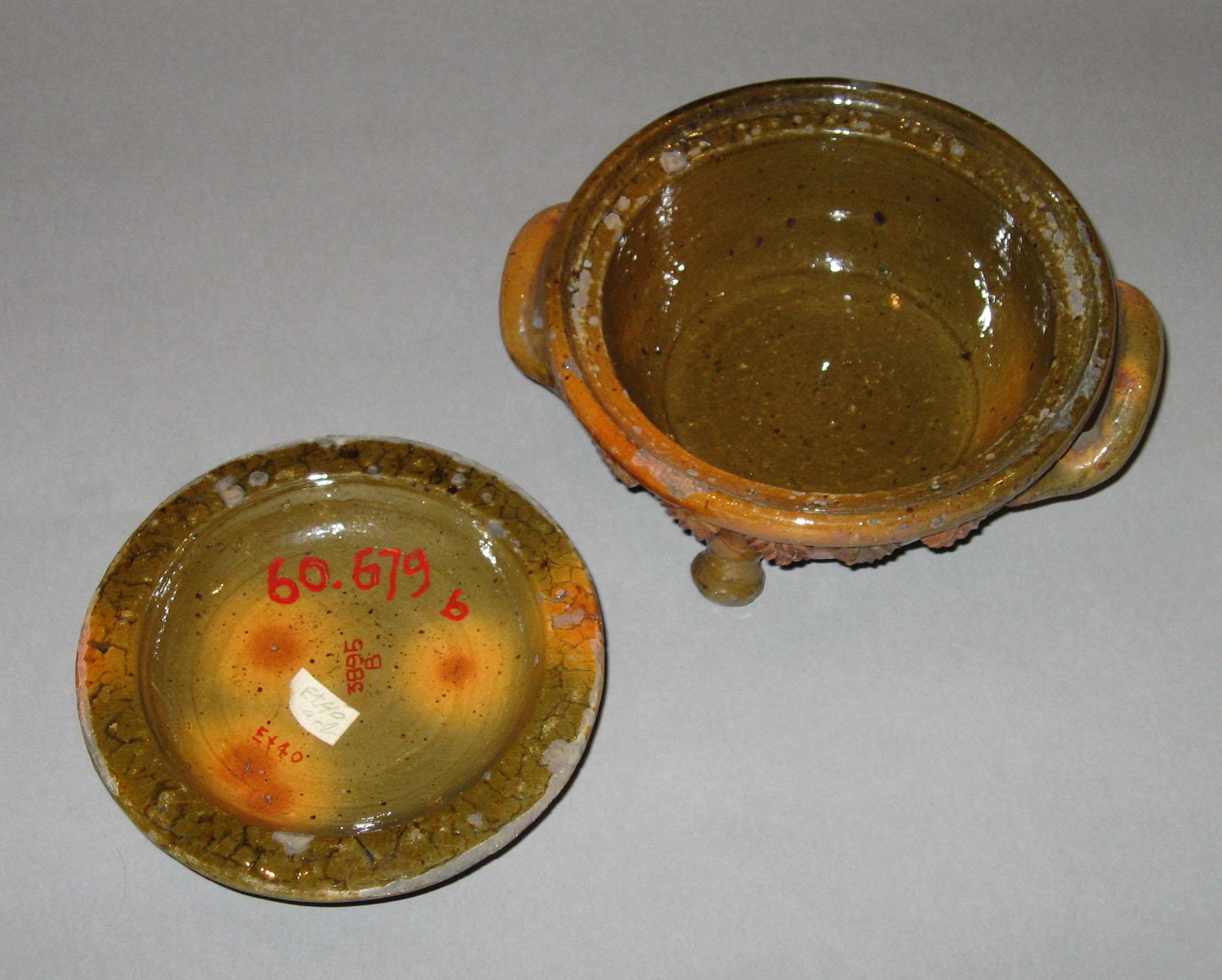 1960.0679 Covered redware dish (shown open)