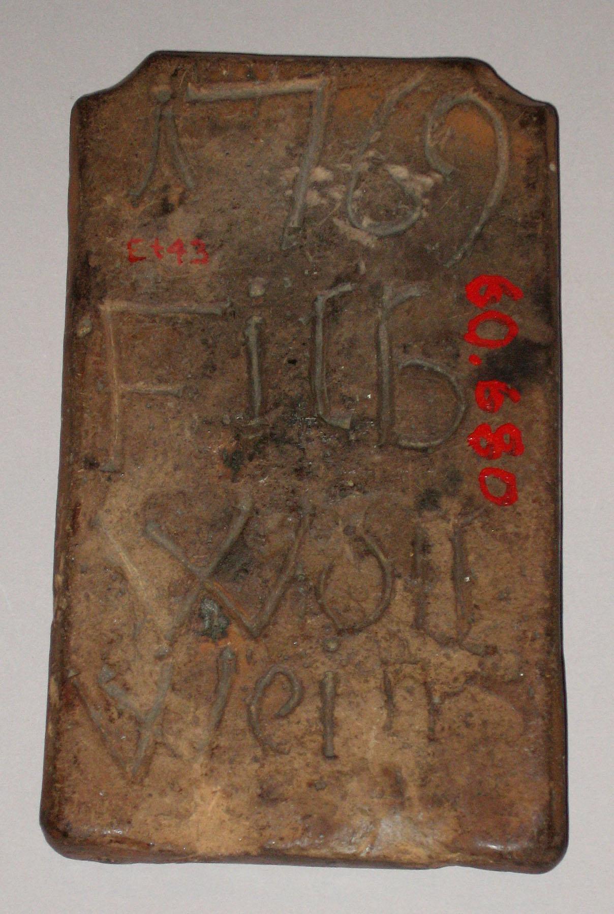 1960.0680 Redware 1769 mold (back)