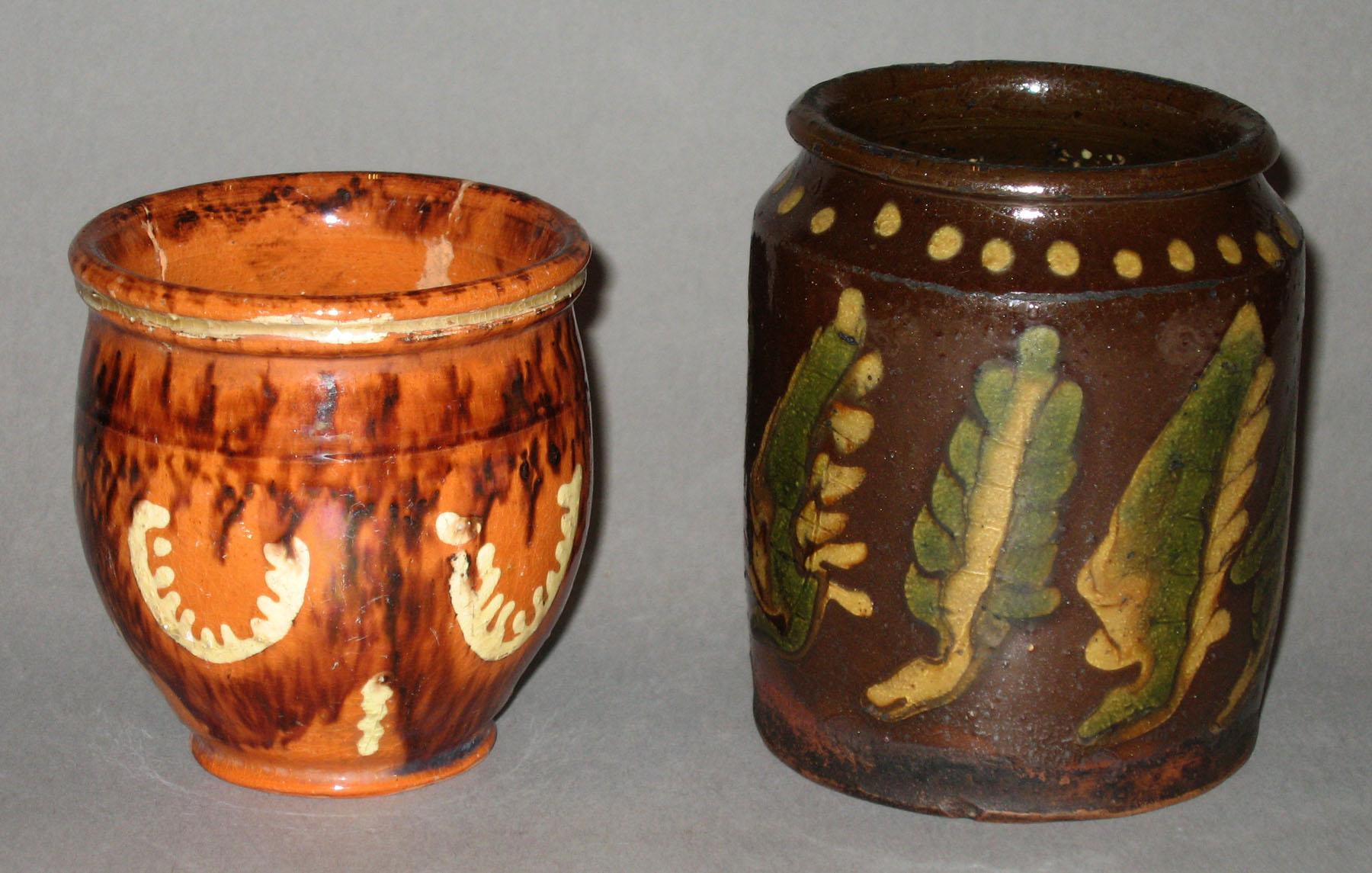 1960.0694; 1960.0691 Slip-trailed redware jars
