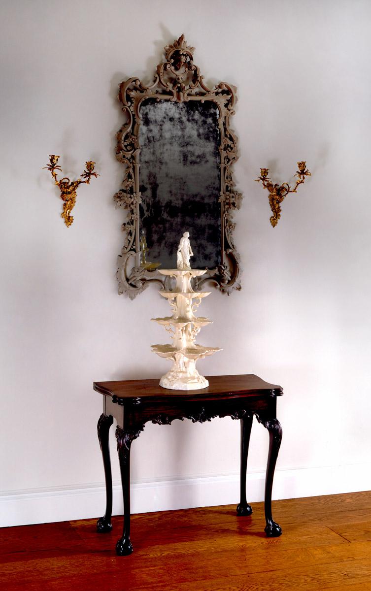 1952.0261 Looking glass or miror, 2000.0005 Centerpiece, 1960.1059 Table, 1957.0126.026, .027 Sconces