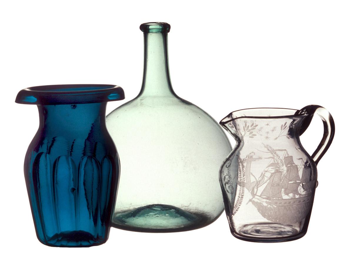 1959.3140 Flower container, 1968.0194 Bottle, 1961.0018 Jug