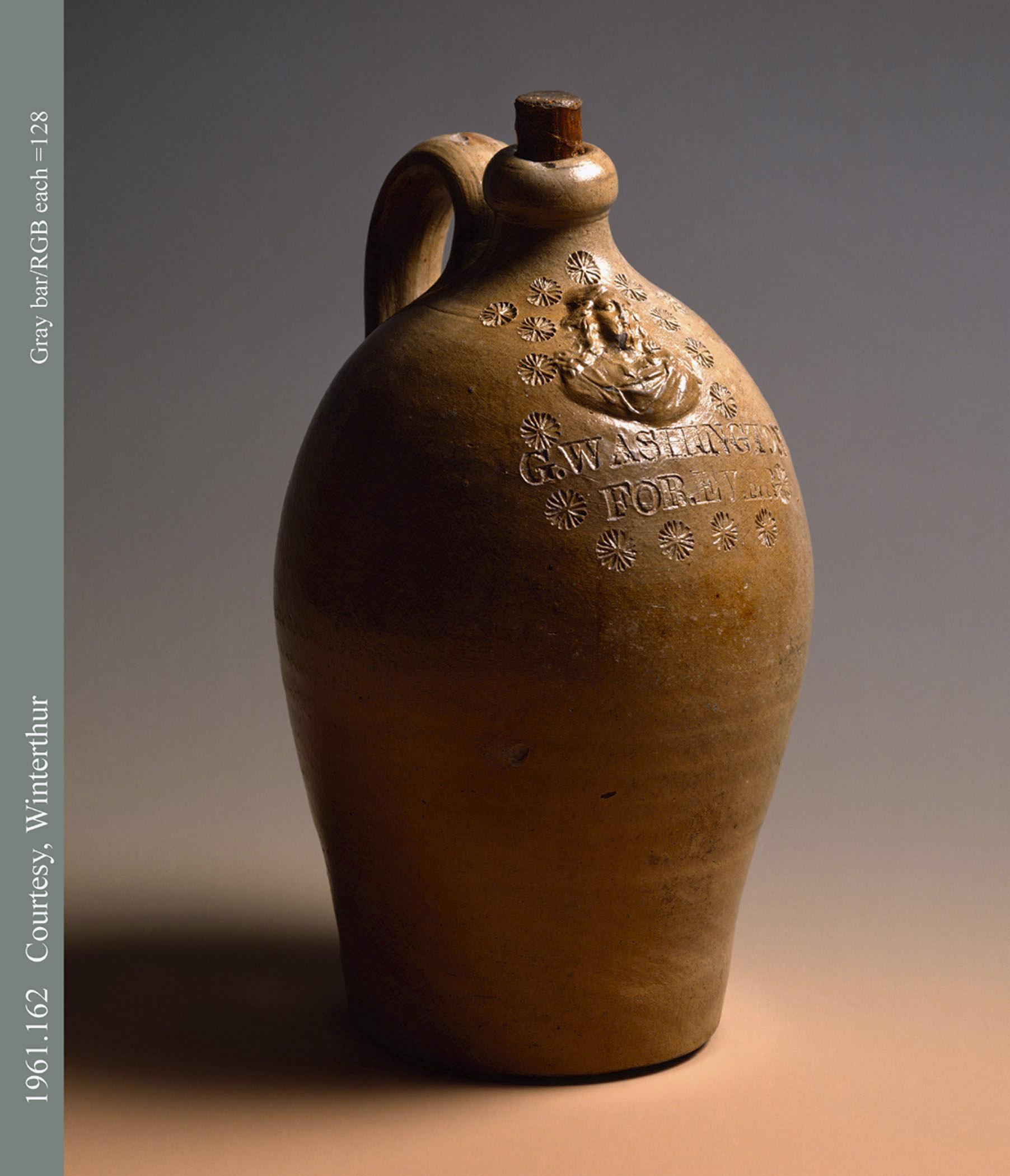 1961.0162 Jug, 'G. WASHINGTON FOR EVER'