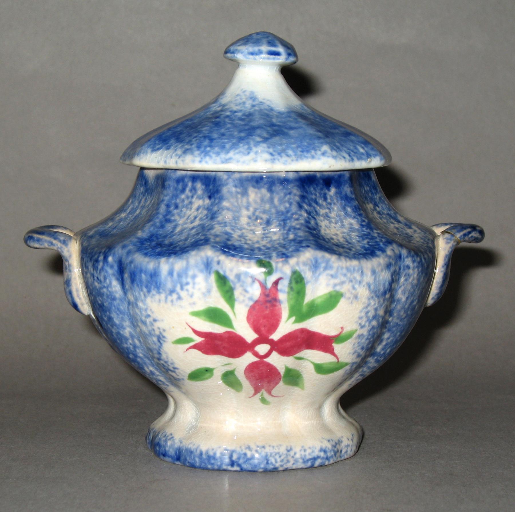 1961.0165 A,B Spatterware miniature sugar bowl
