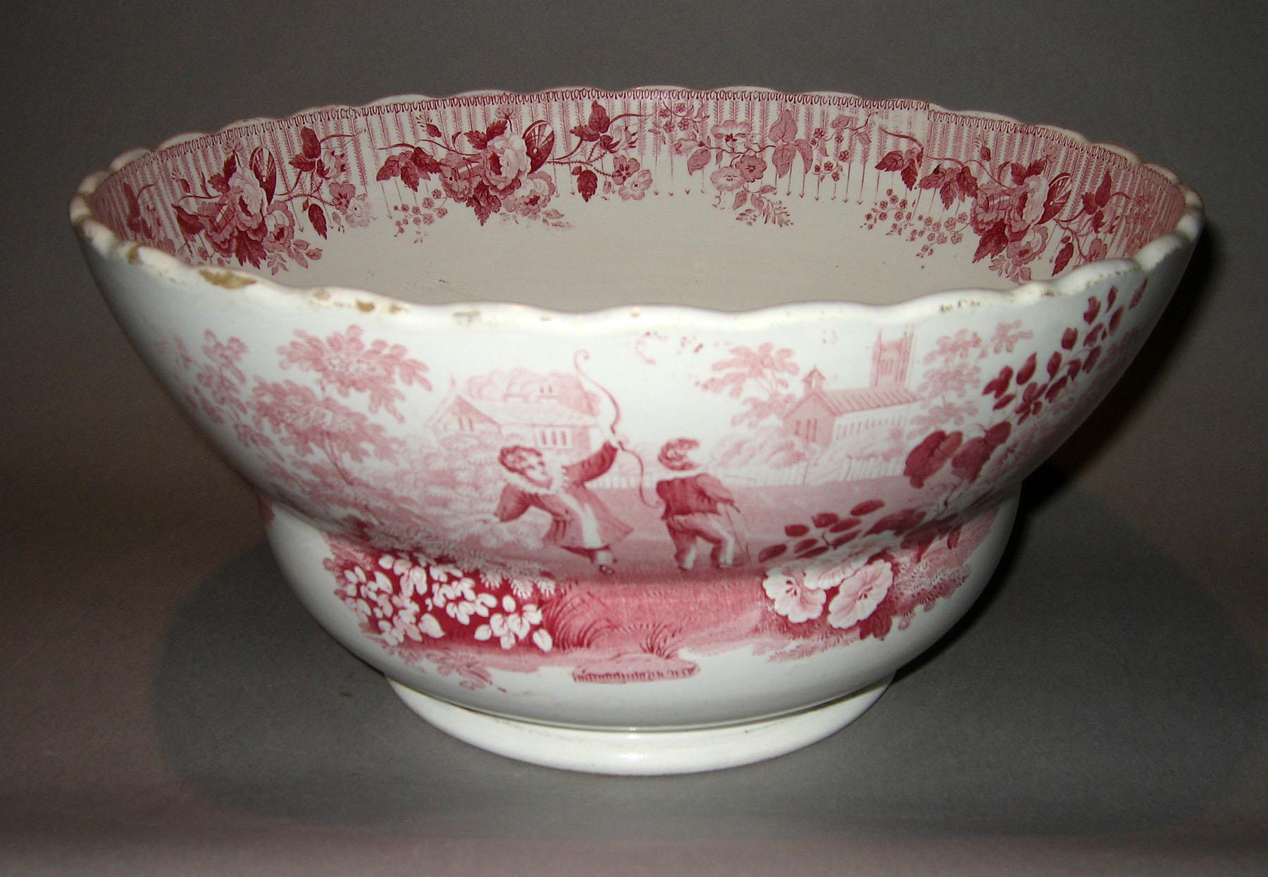 1961.0454 Archery pattern red printed bowl