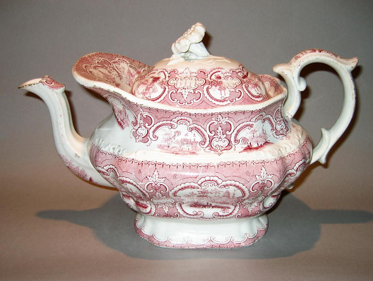 1961.0459 A, B Pink transfer printed teapot