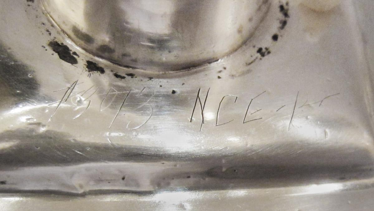 1961.0592.001 C Candelabrum, bobeche, inscription 2