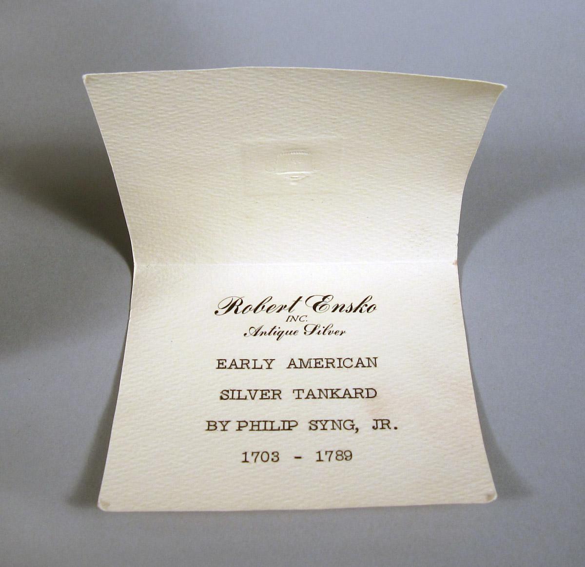 1961.0619 Silver Tankard note