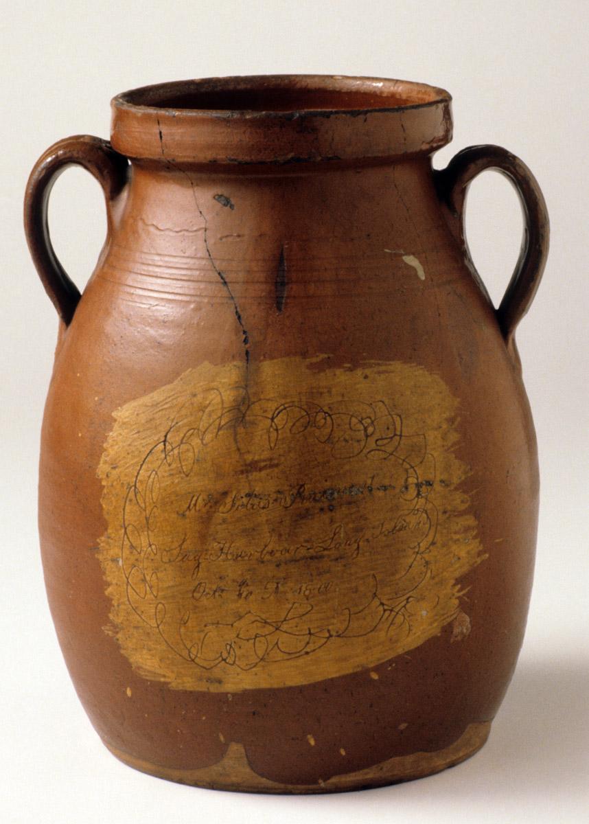 1952.0054 Sag Harbor sgraffito slipware jar