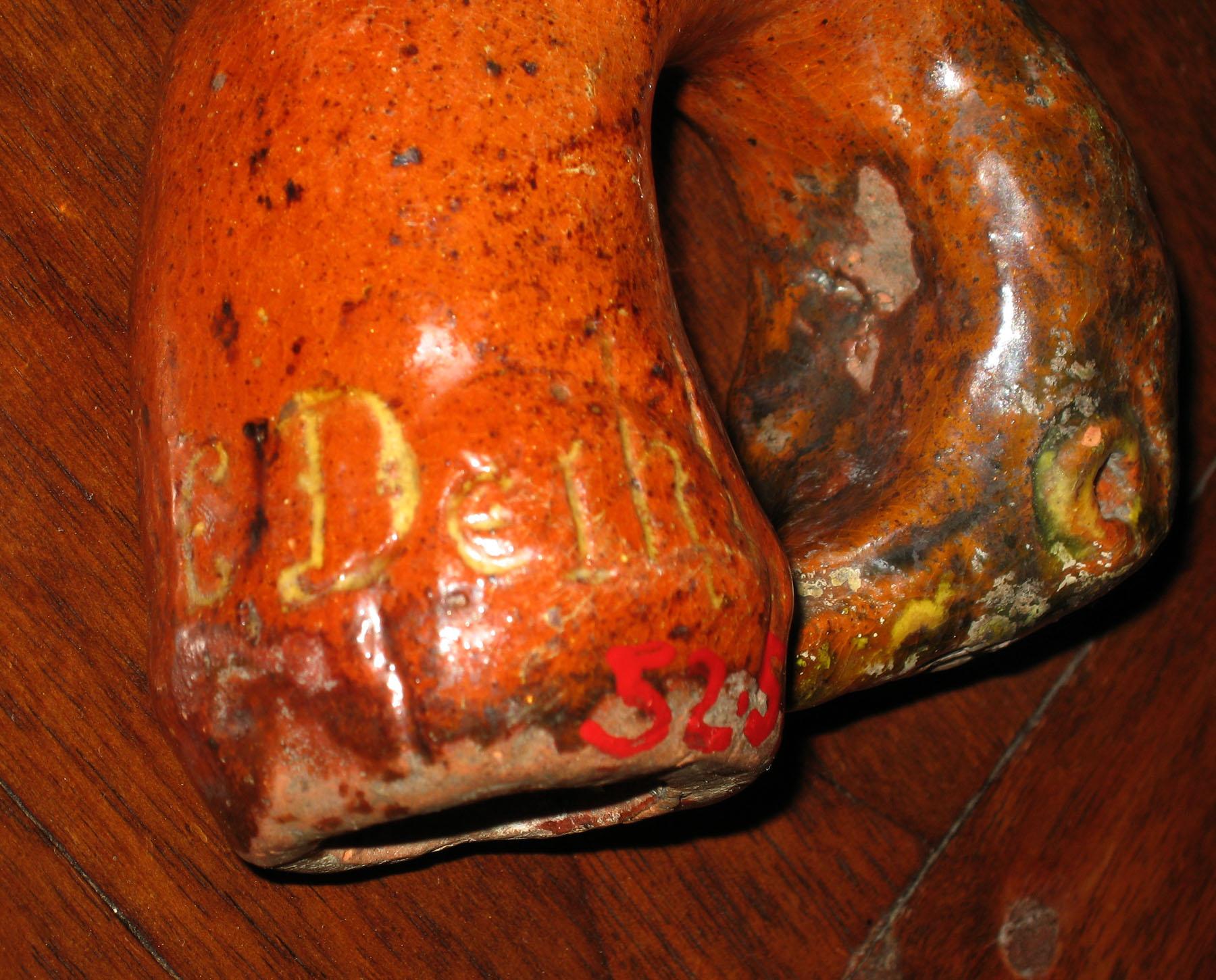 1952.0058 Redware bird cane handle (detail)