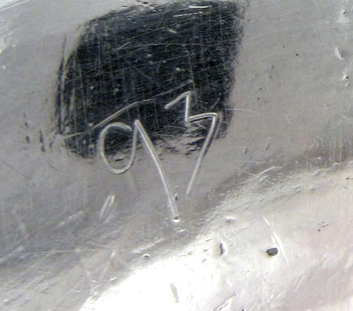 1961.0801.002 Silver Candlestick inscription