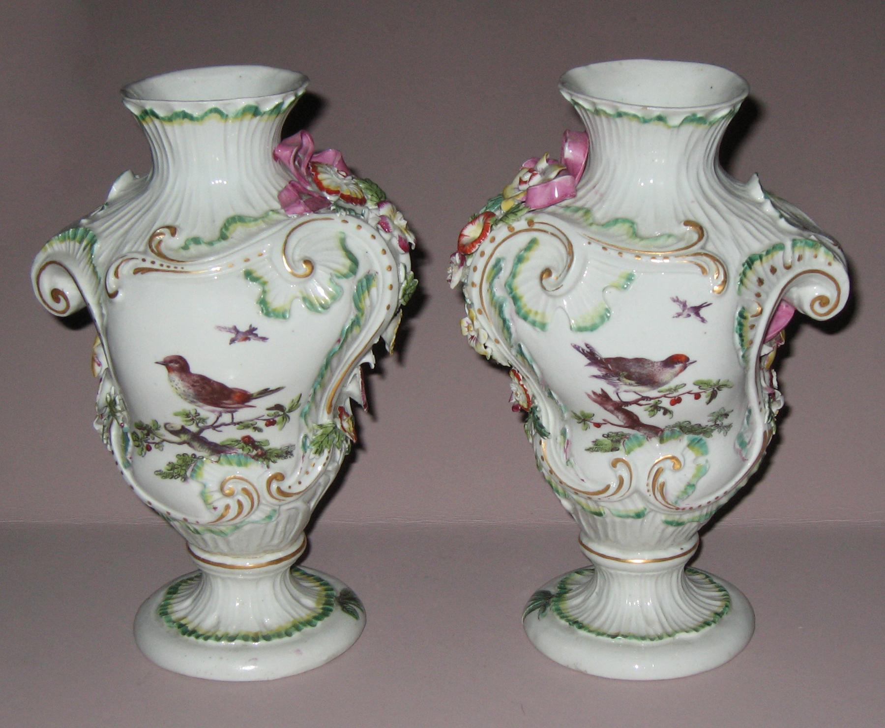 1961.0930.002, .001 Derby porcelain flower containers (vases)