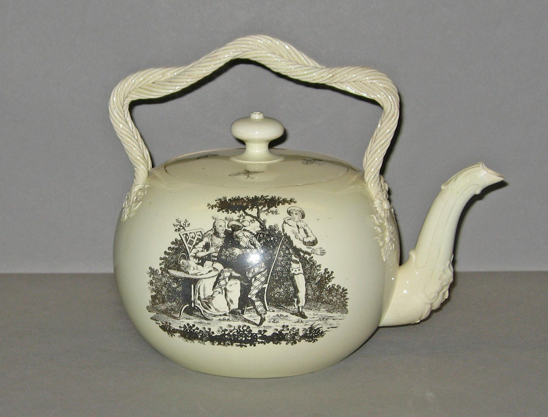 1961.1086 A, B Creamware punch pot or hot water kettle