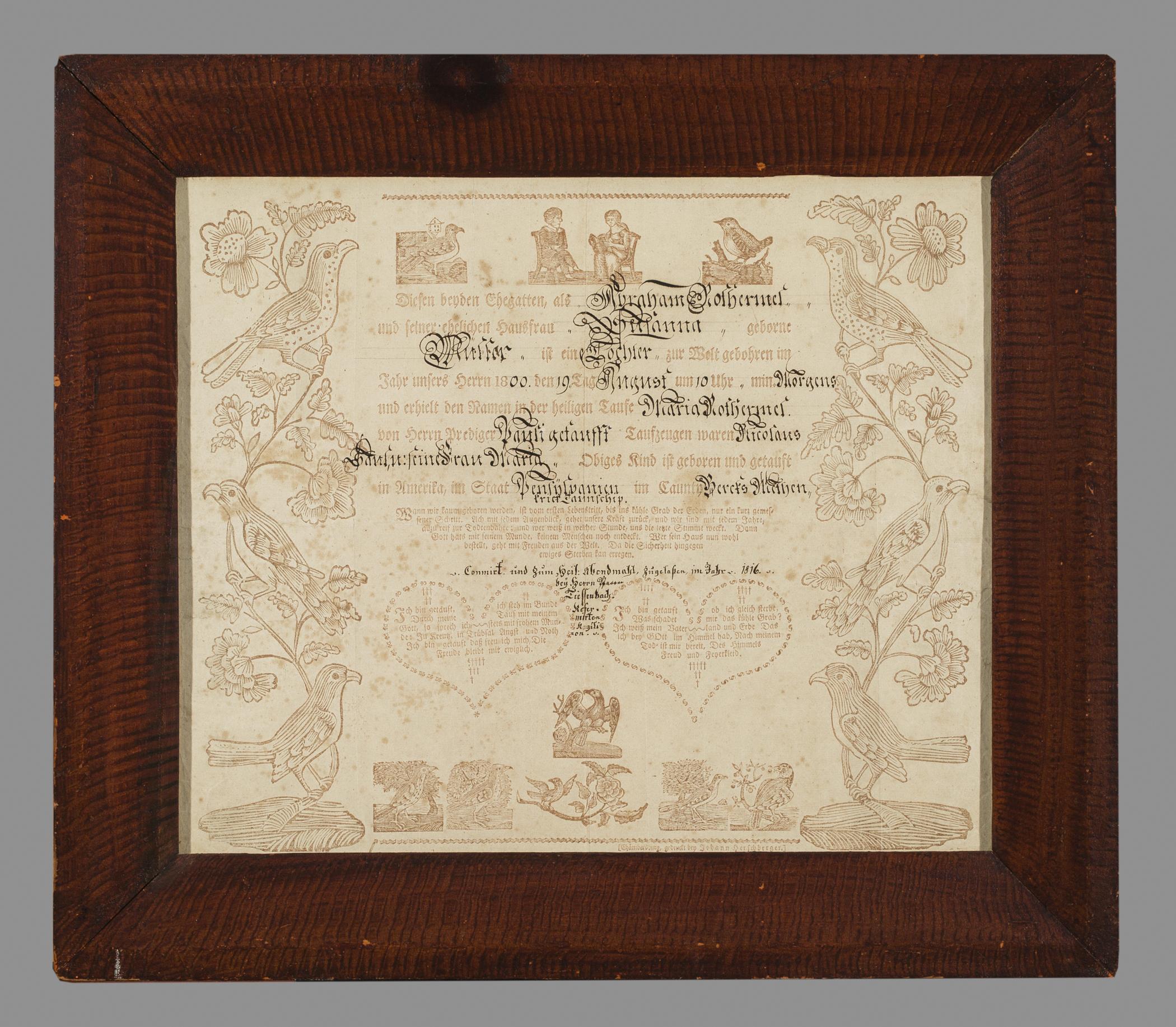 1961.1145 Fraktur, 1957.1229 Frame, view 1