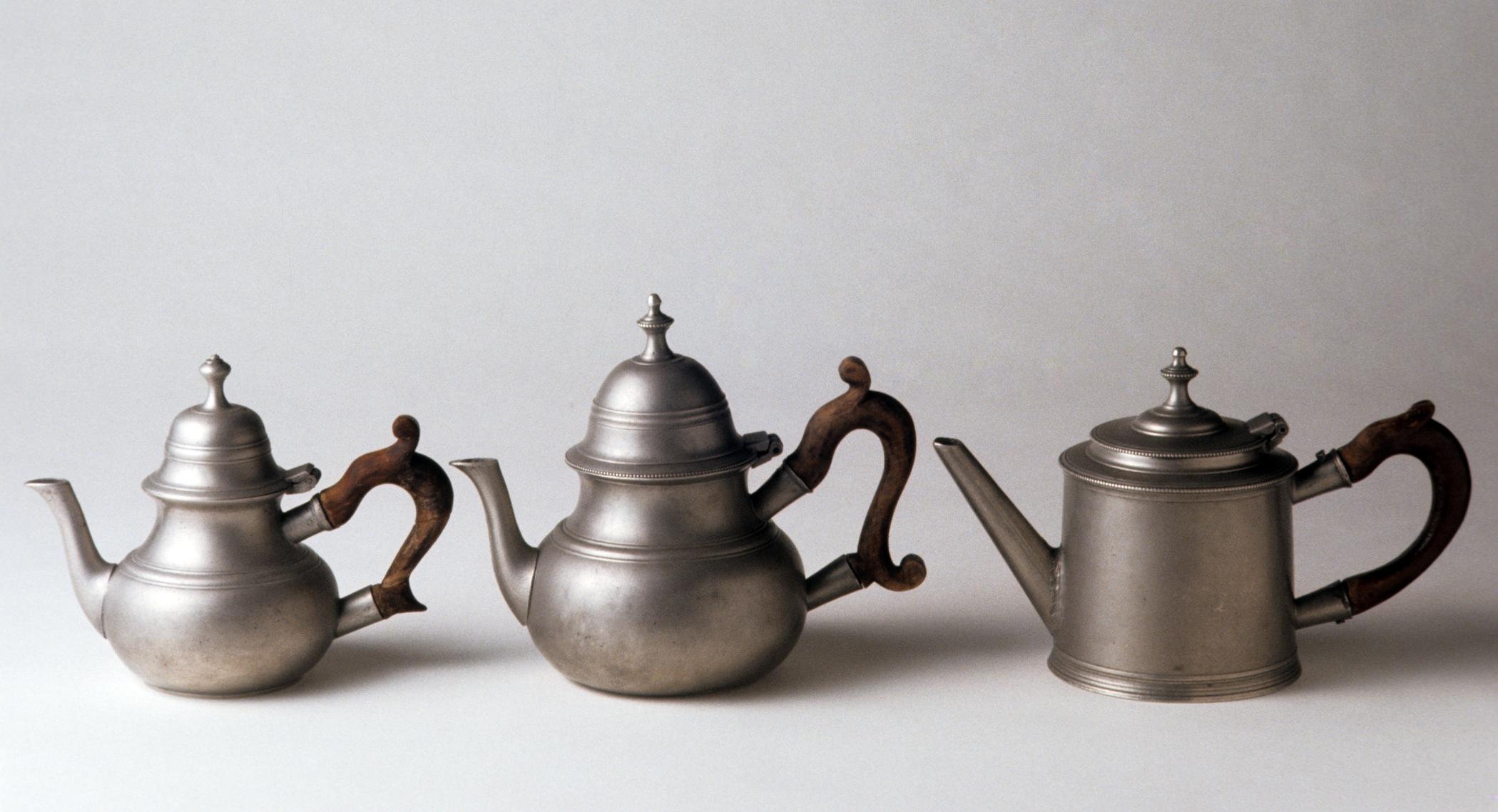 1961.1680, 1958.0657, 1958.0656 Pewter teapots